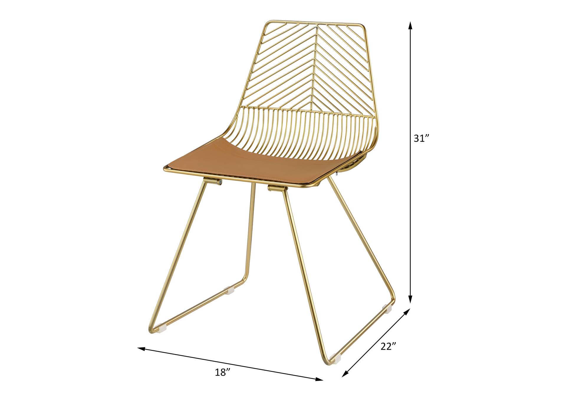 Faina Side Chair - Set of 2 - 96848 - Contemporary - Metal, Pu - Whiskey Pu and Gold