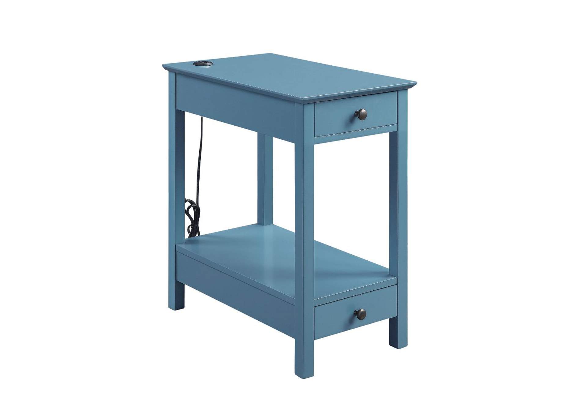 Byzad Side Table - USB Charging Dock - 97742 - Transitional - Wood - Pine, Mdf - Teal image 1