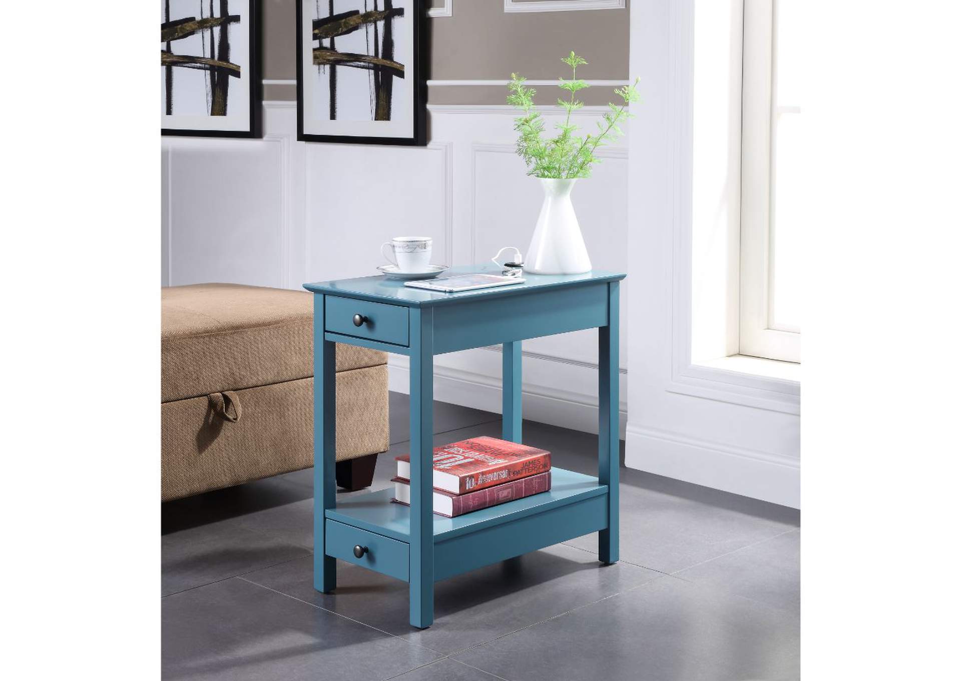 Byzad Side Table - USB Charging Dock - 97742 - Transitional - Wood - Pine, Mdf - Teal image 6