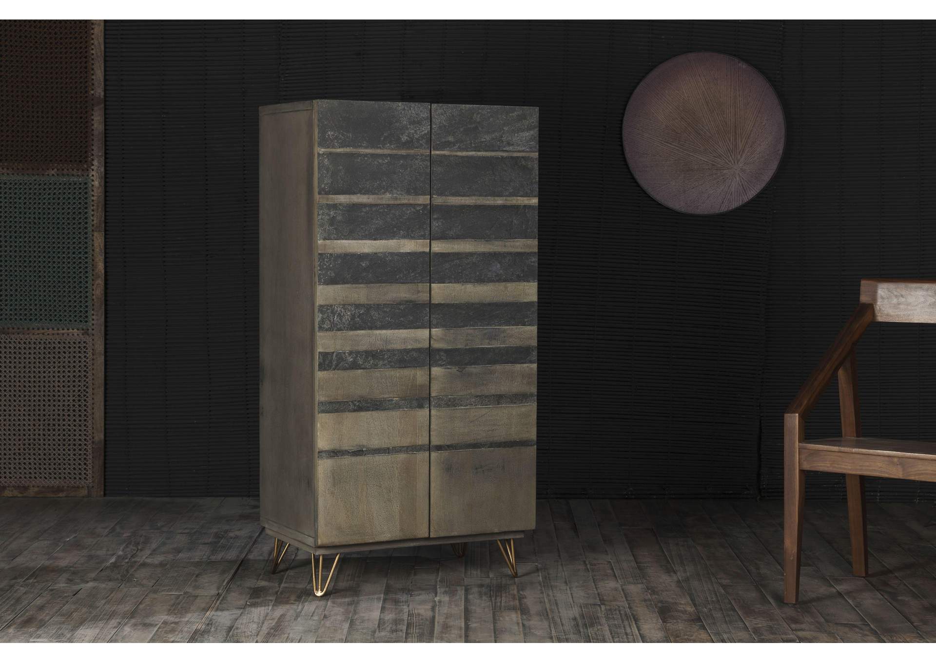 Beretta Armoire - 97766 - Rustic - Metal, Wood - Mango, Veneer - Stone - Gray Stone and Ash Oak image 1