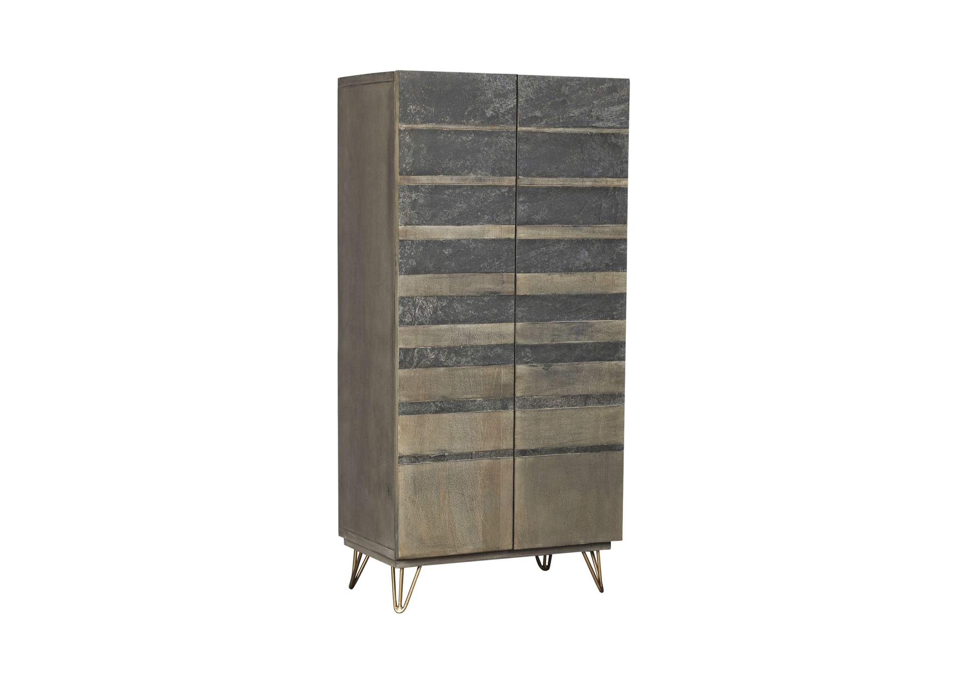 Beretta Armoire - 97766 - Rustic - Metal, Wood - Mango, Veneer - Stone - Gray Stone and Ash Oak image 4