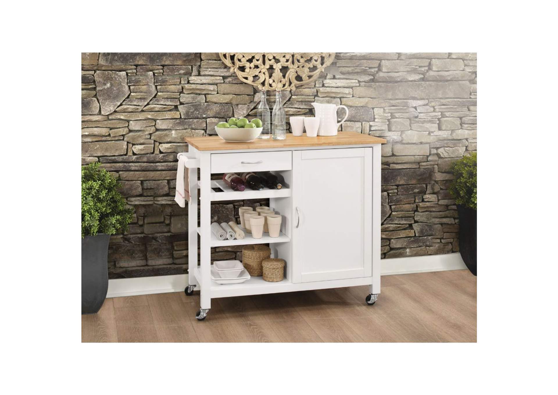 Ottawa Kitchen Cart, Natural and White image 3