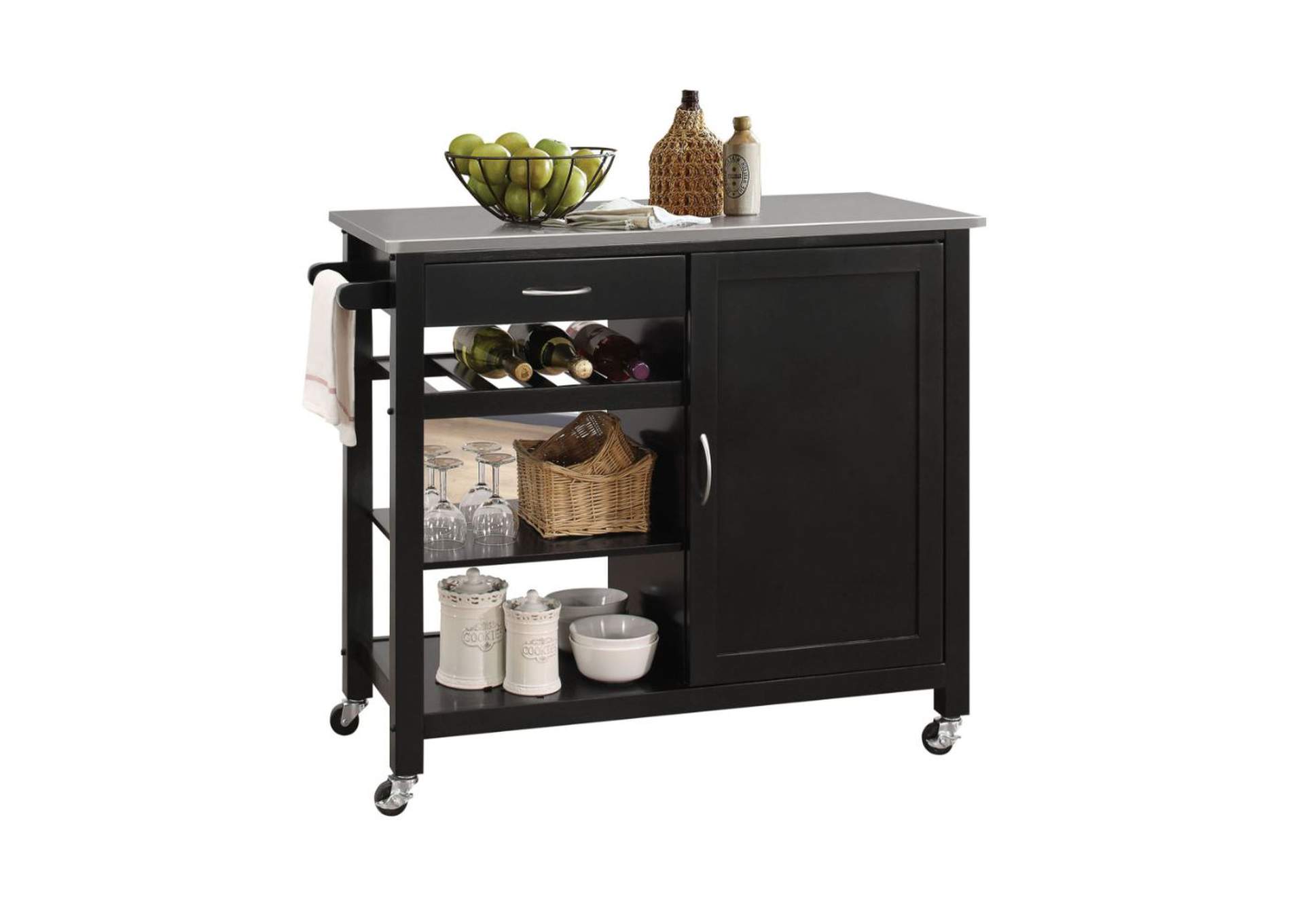 Ottawa Kitchen Cart, Stainless Steel and Black image 1
