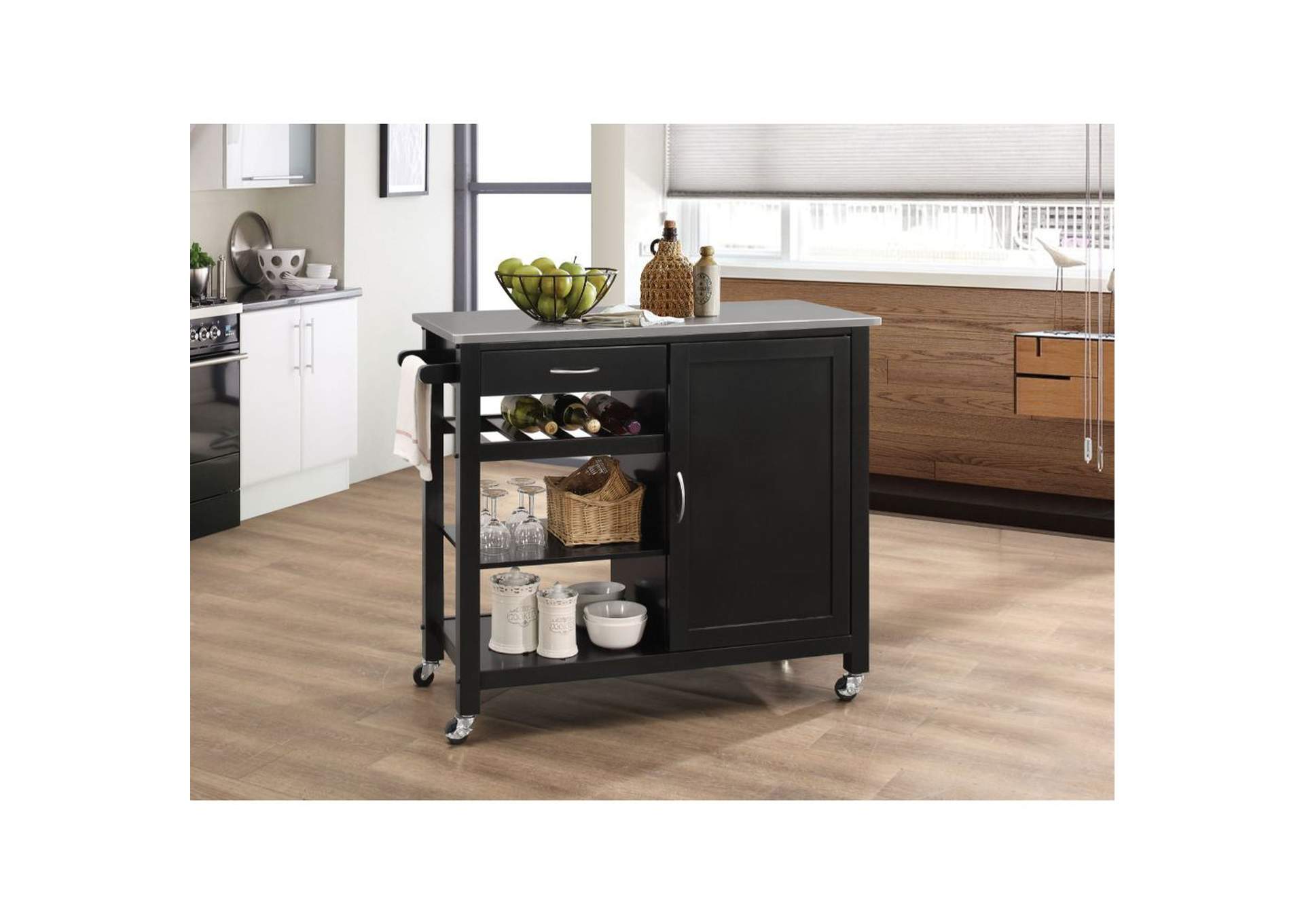 Ottawa Kitchen Cart, Stainless Steel and Black image 3