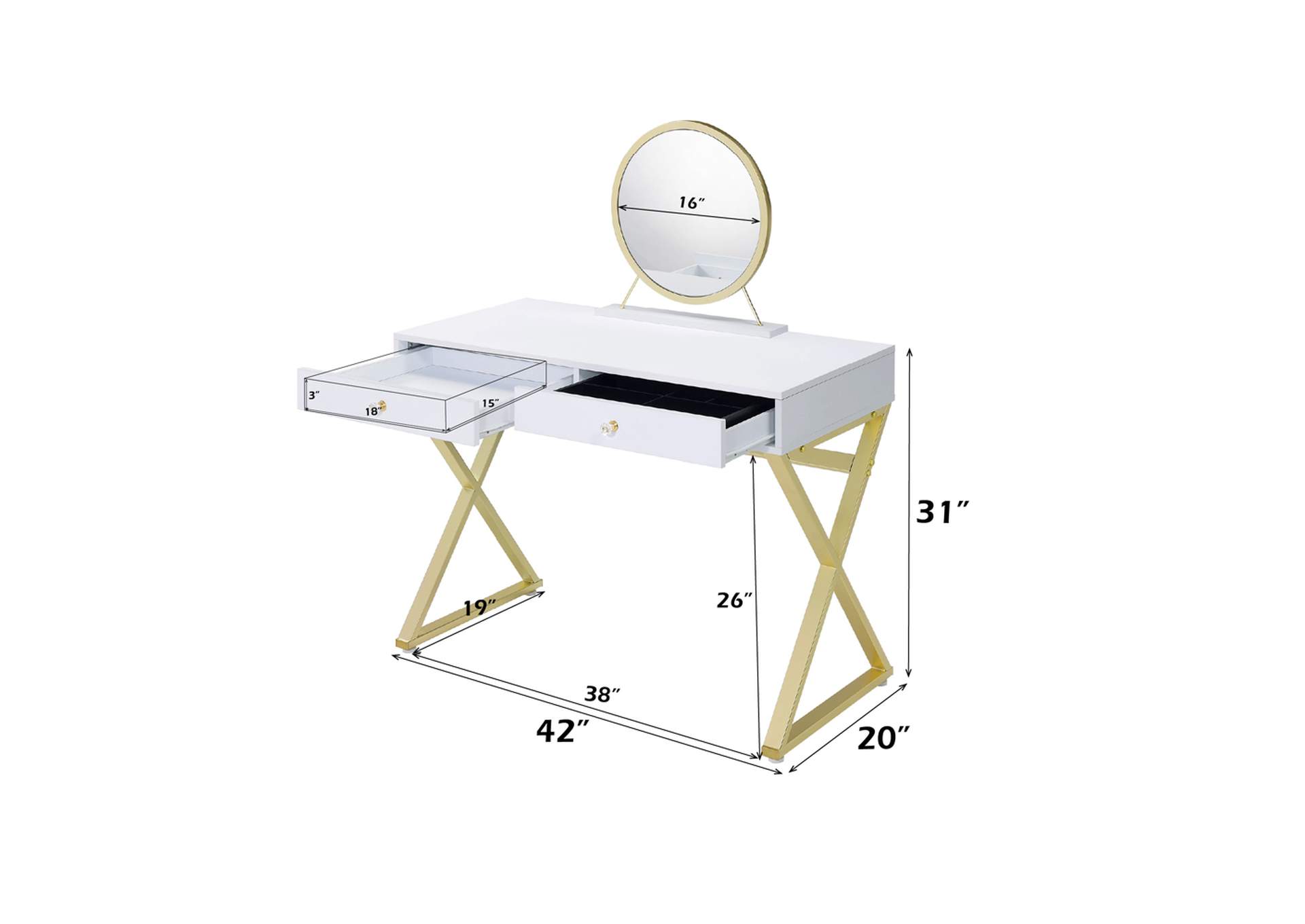 Coleen Vanity Desk with Mirror and Jewelry Tray image 8