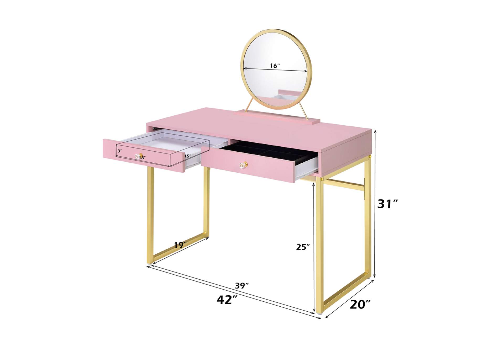 Coleen Vanity Desk with Mirror and Jewelry Tray image 8