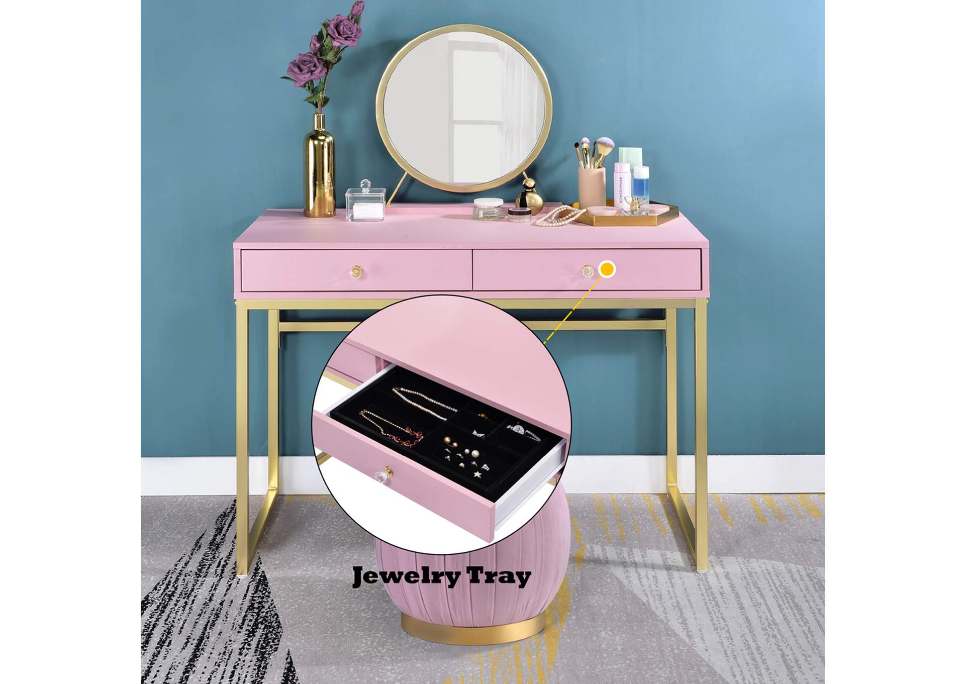Coleen Vanity Desk with Mirror and Jewelry Tray image 9