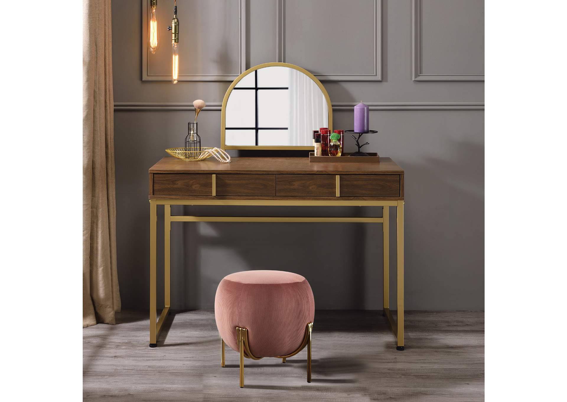 Coleen Vanity Desk with Mirror and Jewelry Tray