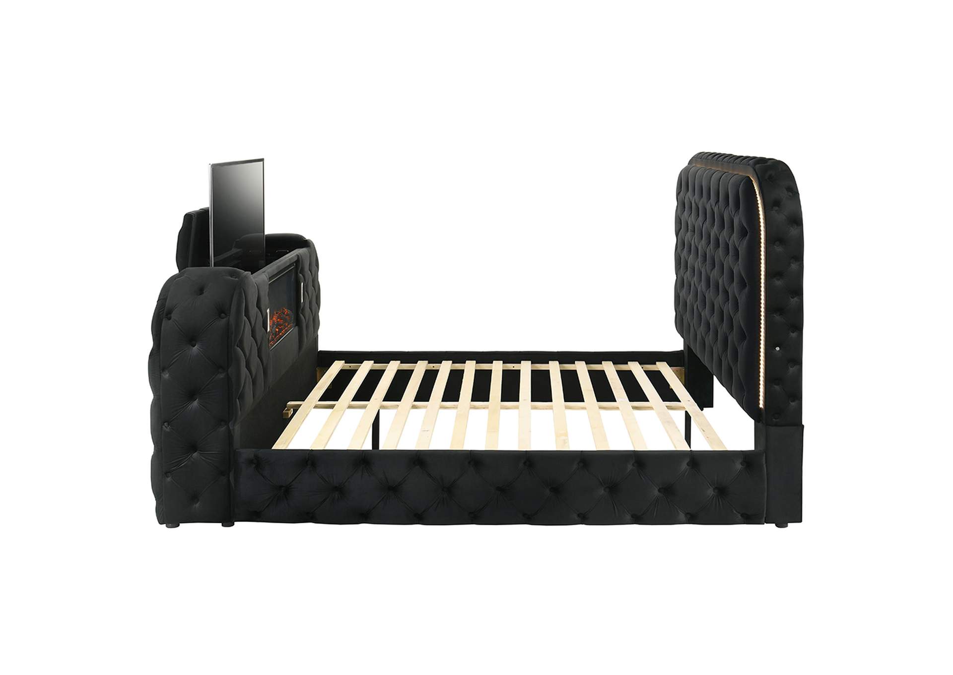 Kana Eastern King Bed with Led, Fireplace and TV Stand