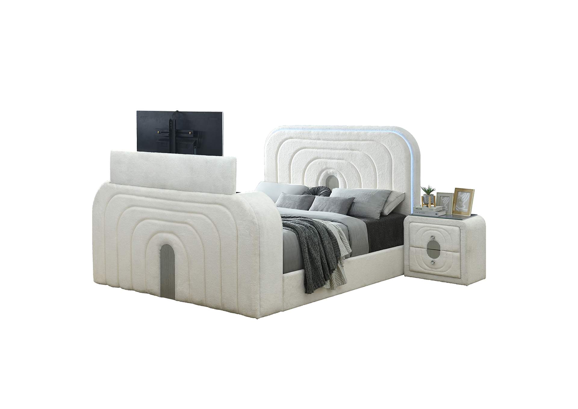 Shelyn Ek Bed with Led, TV Cabinet, Fireplace and Bluetooth image 8