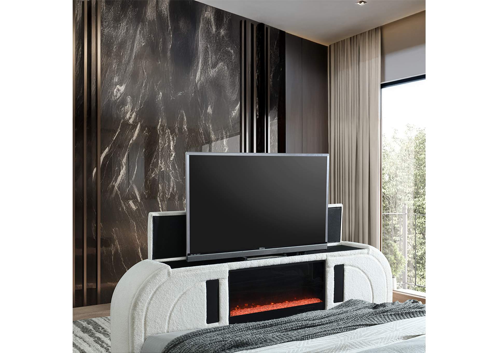 Shelyn Ek Bed with Led, TV Cabinet, Fireplace and Bluetooth image 9