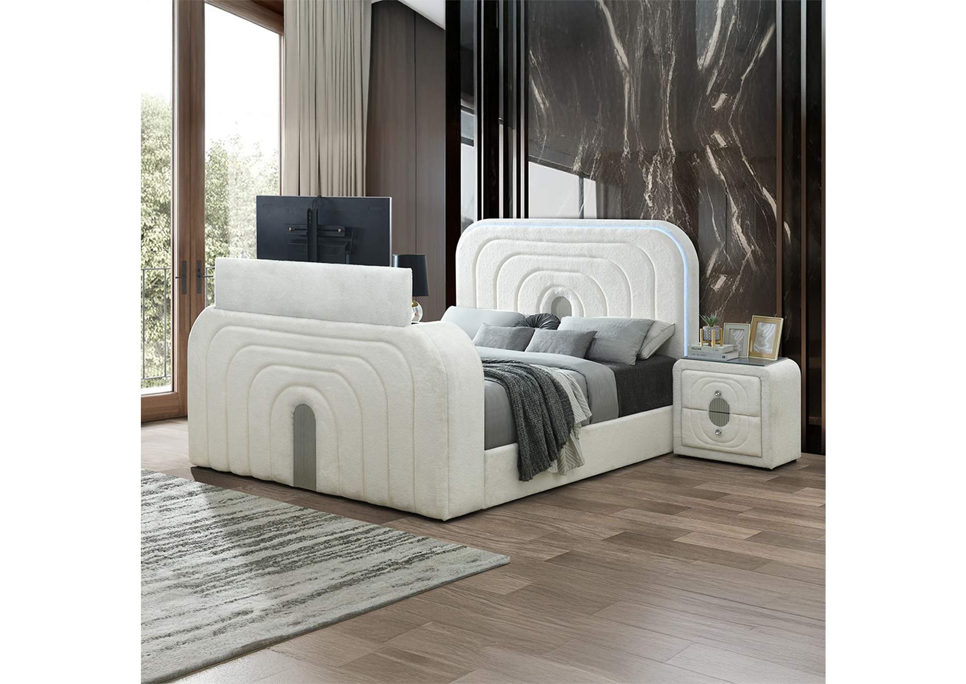 Shelyn Ek Bed with Led, TV Cabinet, Fireplace and Bluetooth image 10