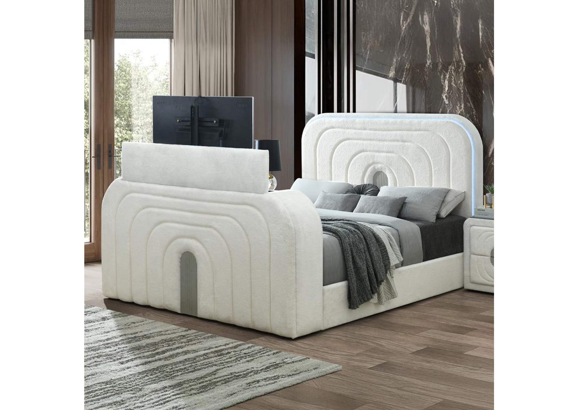 Shelyn Queen Bed with Led, TV Cabinet, Fireplace and Bluetooth image 1