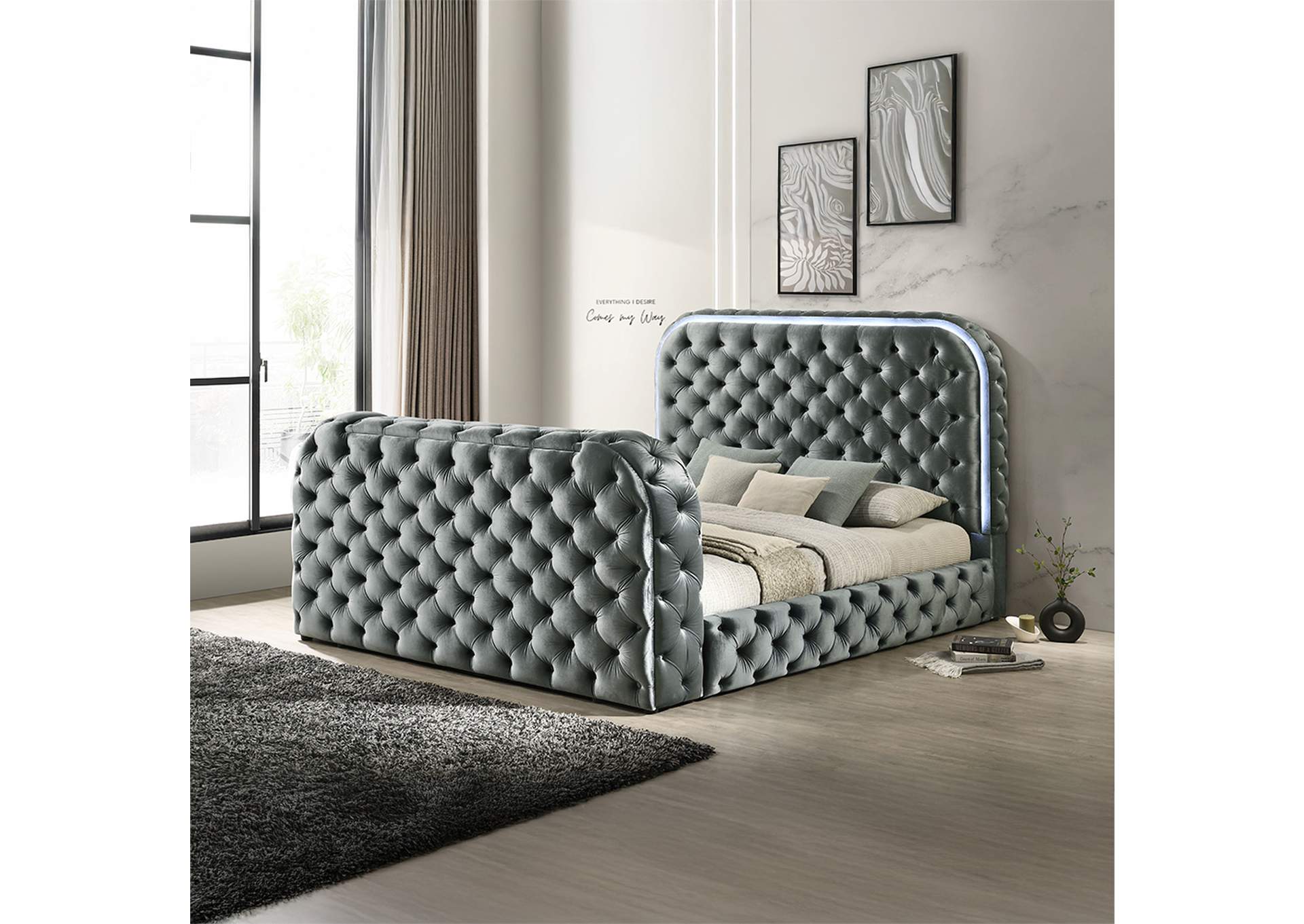 Kana Eastern King Bed with Led, Fireplace and TV Stand