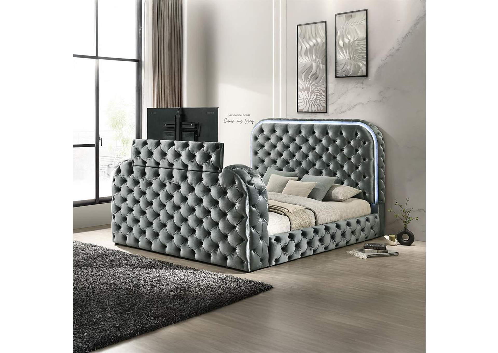 Kana Eastern King Bed with Led, Fireplace and TV Stand image 5