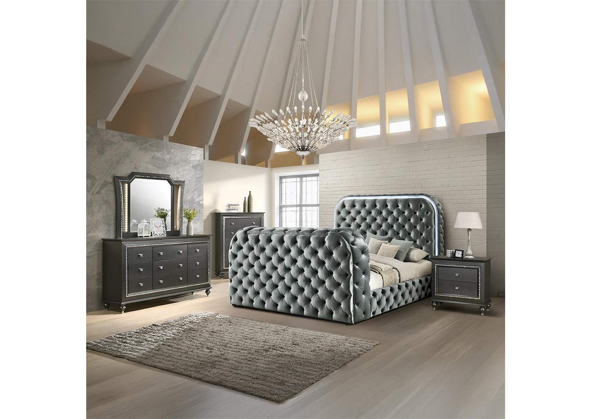 Kana Eastern King Bed with Led, Fireplace and TV Stand image 8