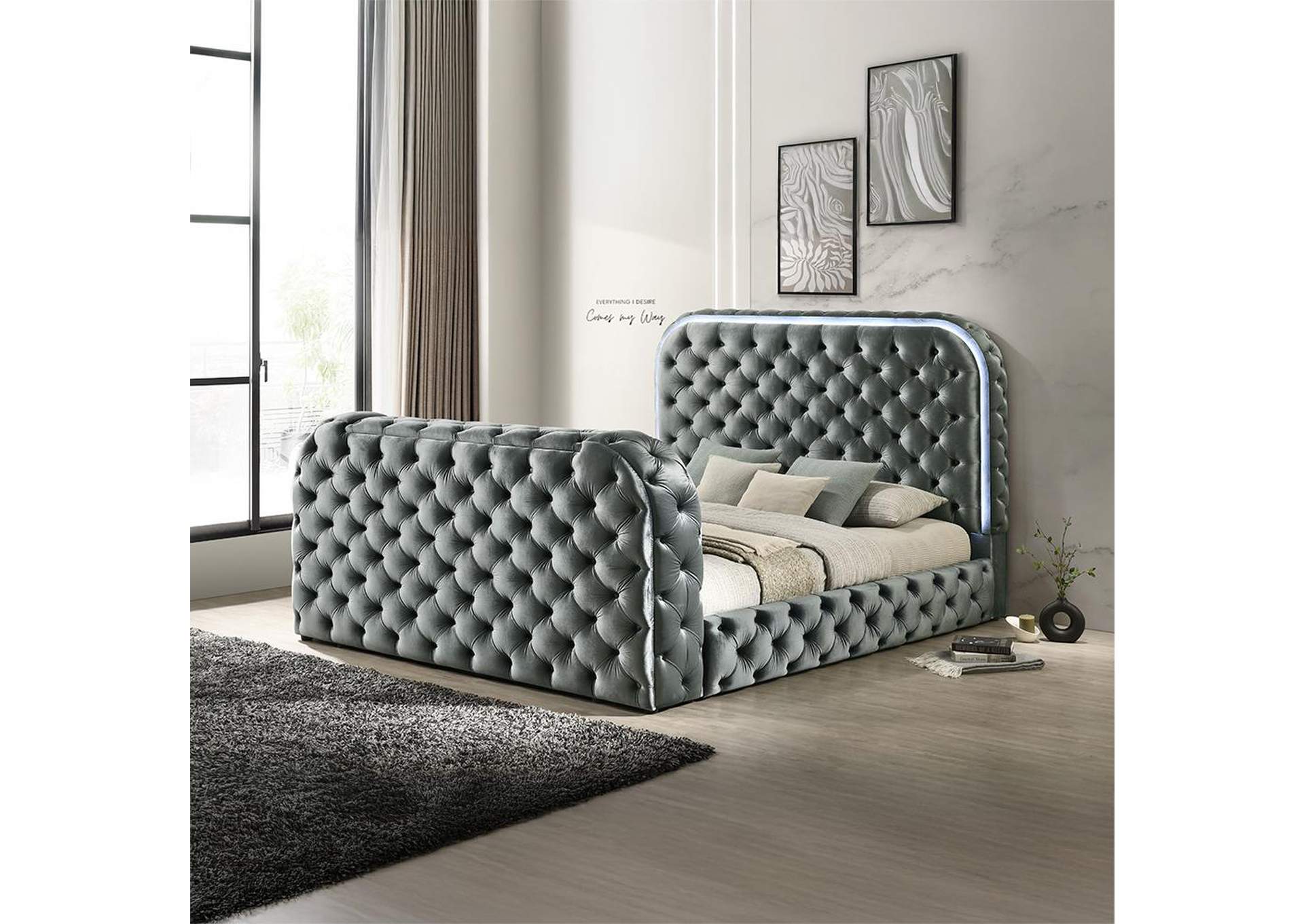 Kana Queen Bed with Led, Fireplace and TV Stand image 1