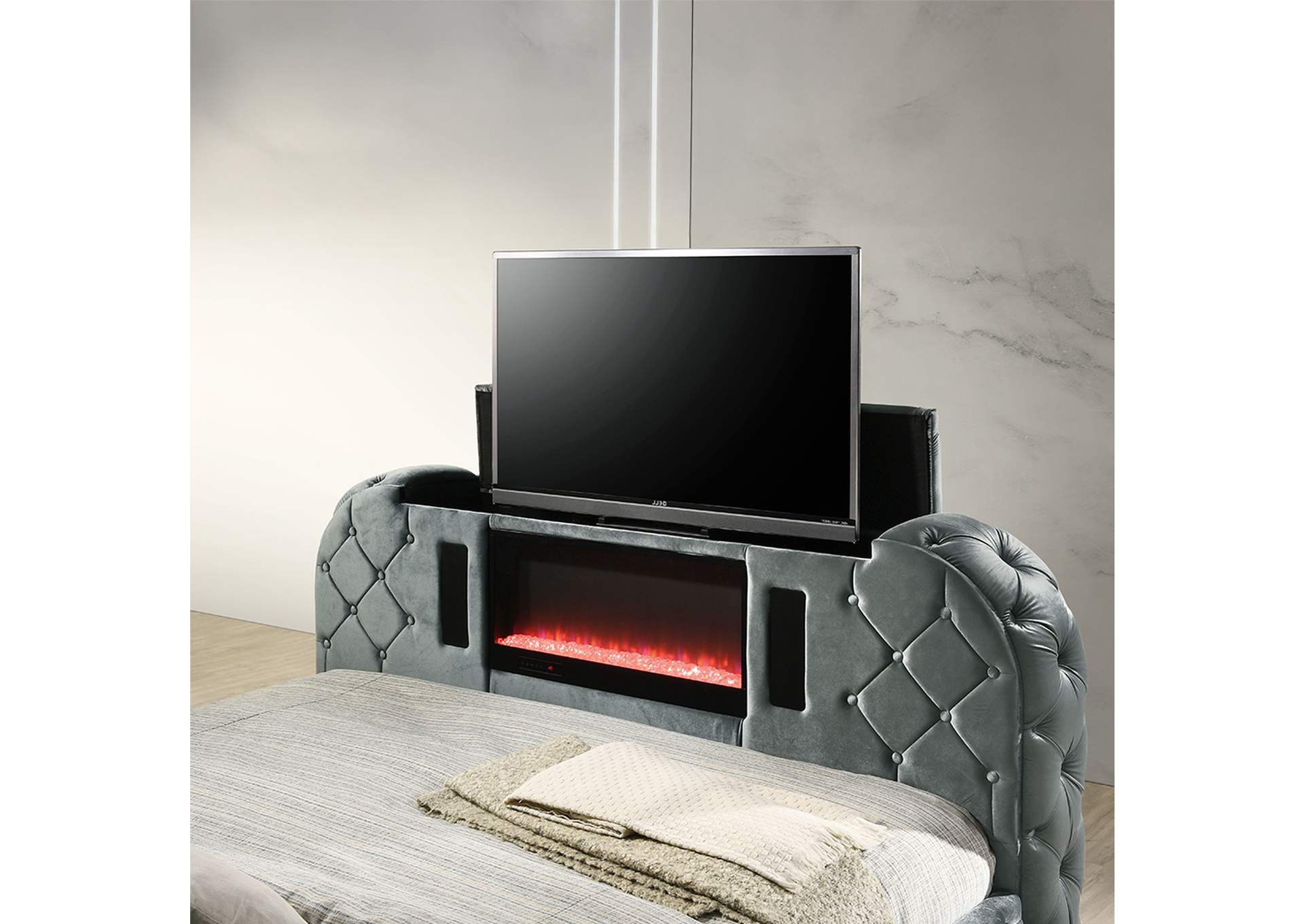 Kana Queen Bed with Led, Fireplace and TV Stand