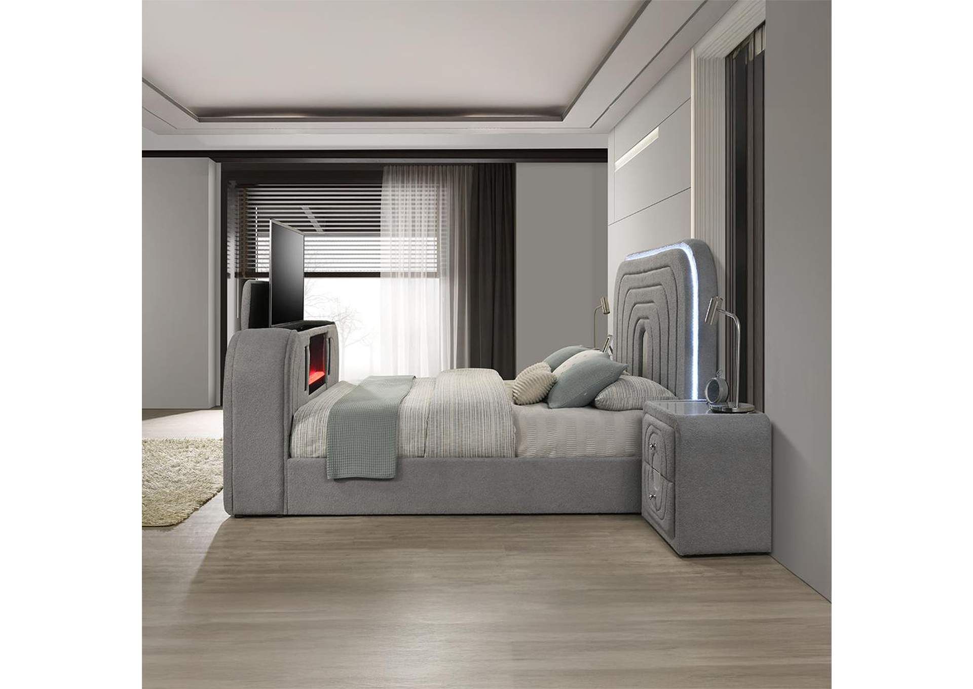 Shelyn Ek Bed with Led, TV Stand, Fireplace and Bluetooth image 8