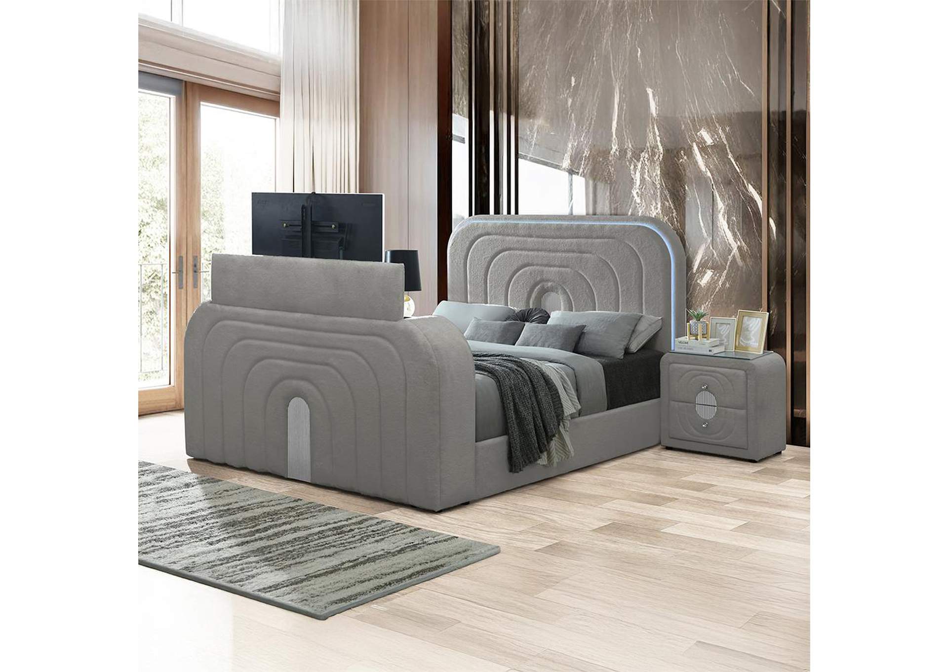 Shelyn Ek Bed with Led, TV Stand, Fireplace and Bluetooth image 9