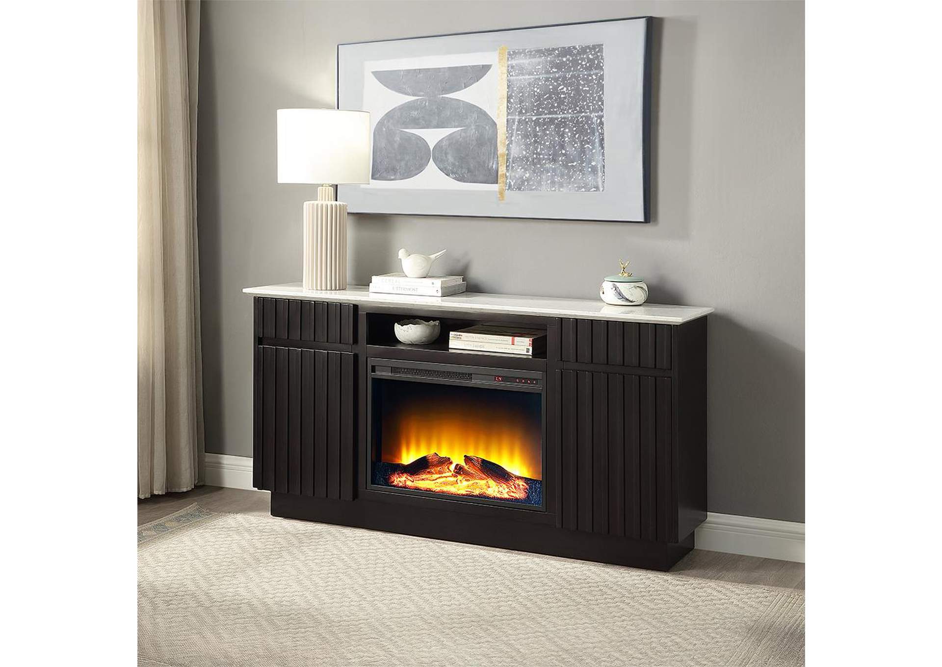 Jaramillo Server with Natural Marble Top and Fireplace image 1
