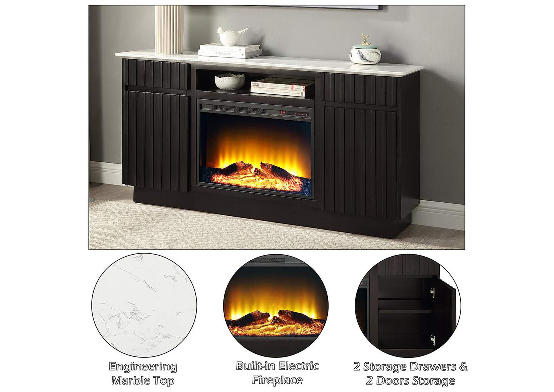 Jaramillo Server with Natural Marble Top and Fireplace image 10