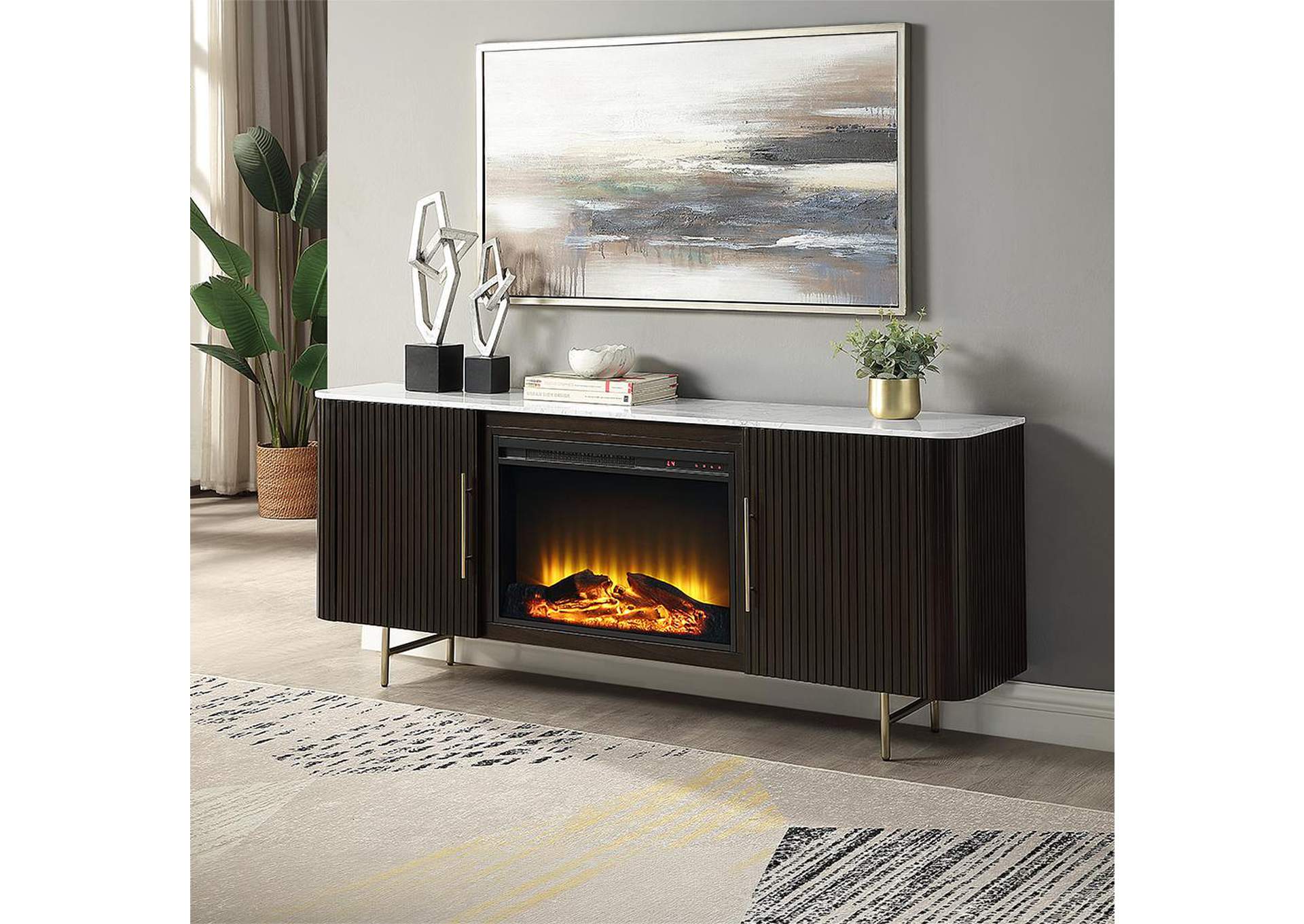 Clayten Server with Marble Top and Fireplace