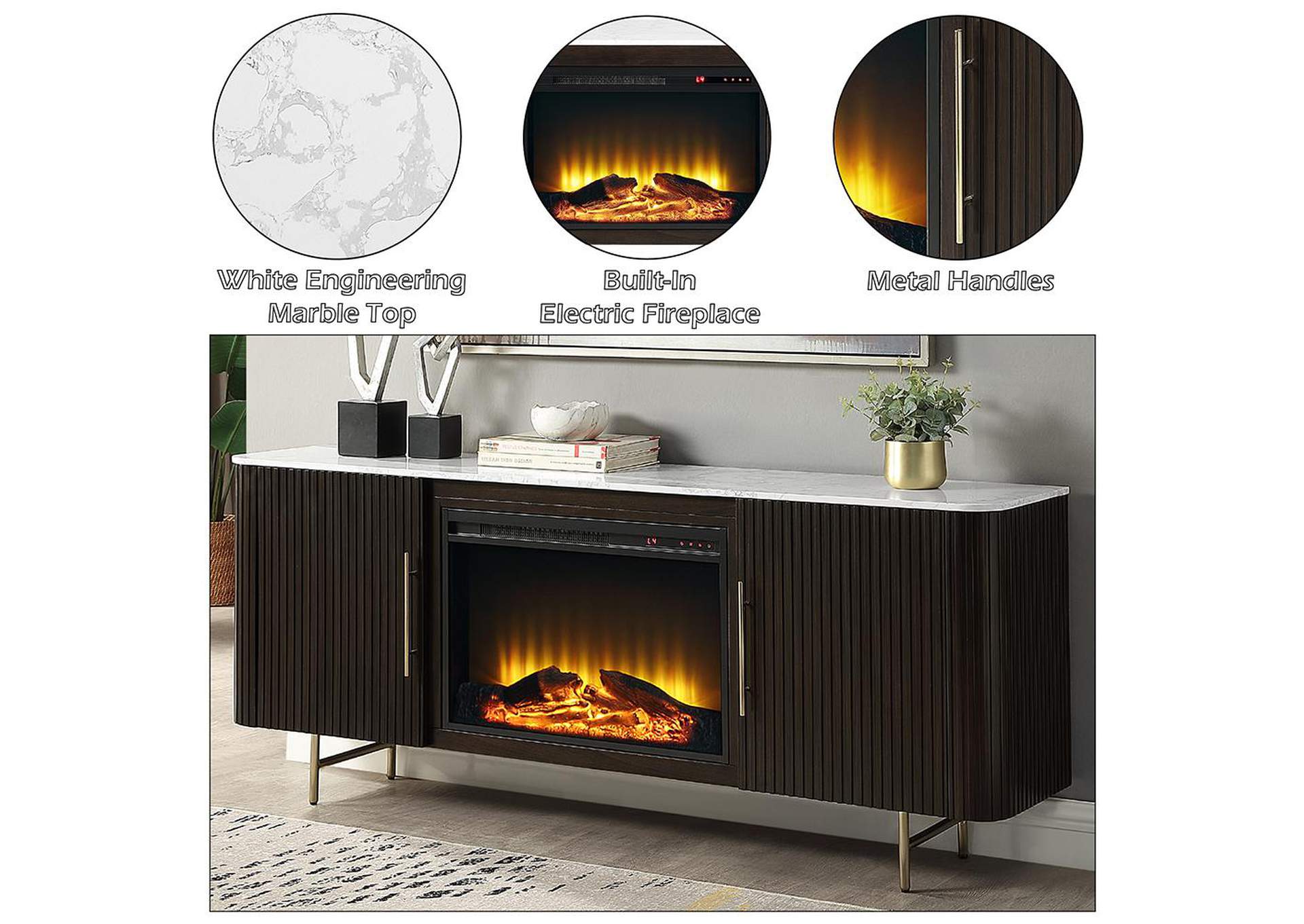 Clayten Server with Marble Top and Fireplace image 9