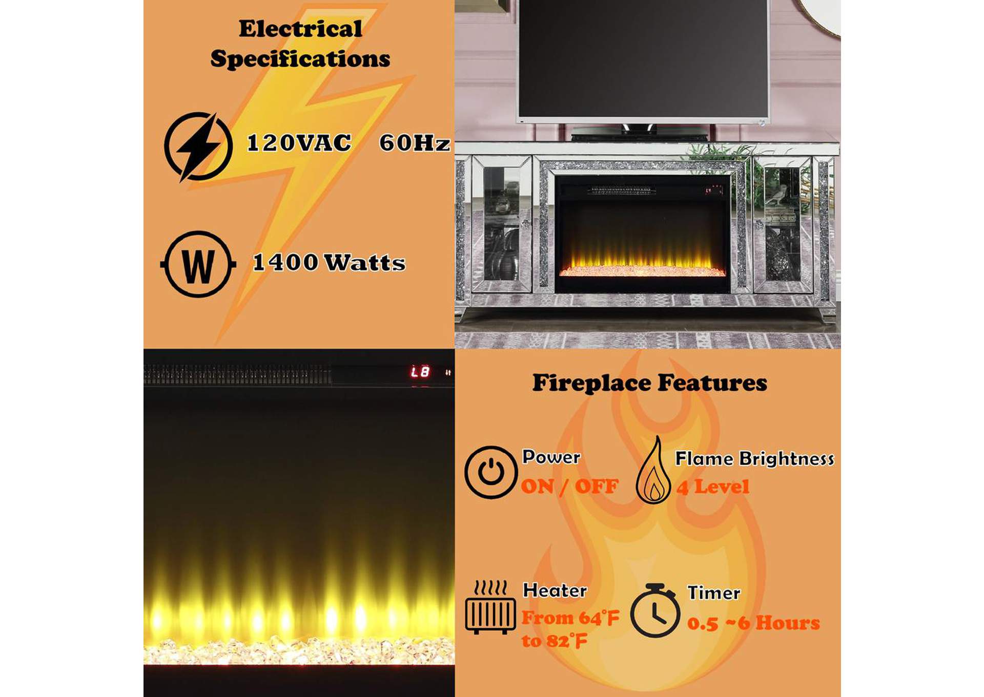Noralie TV Stand with Fireplace and Led image 11