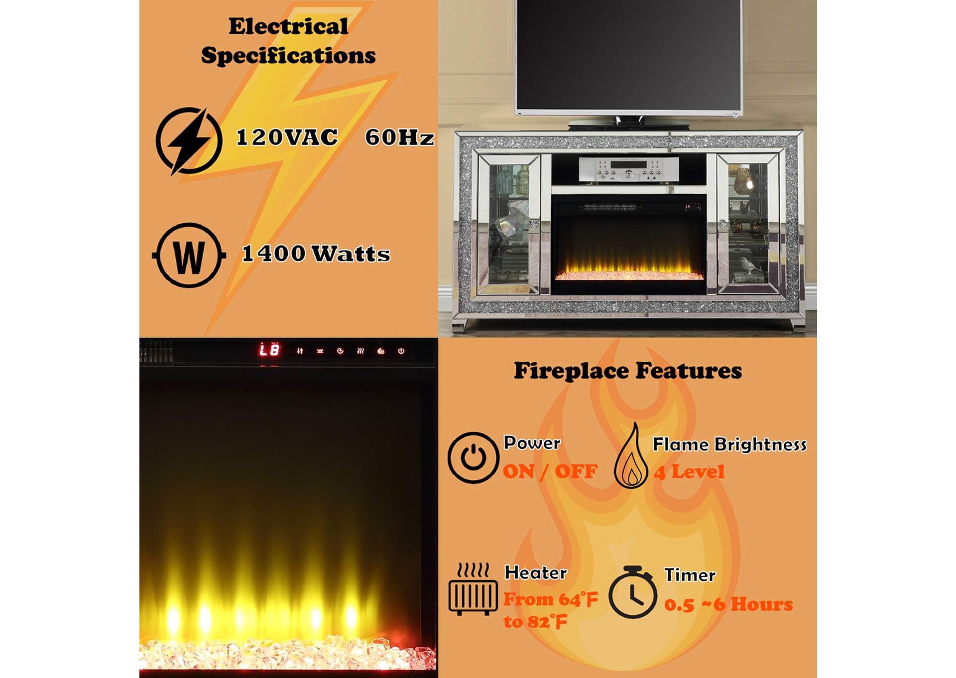 Noralie TV Stand with Fireplace and Led image 4