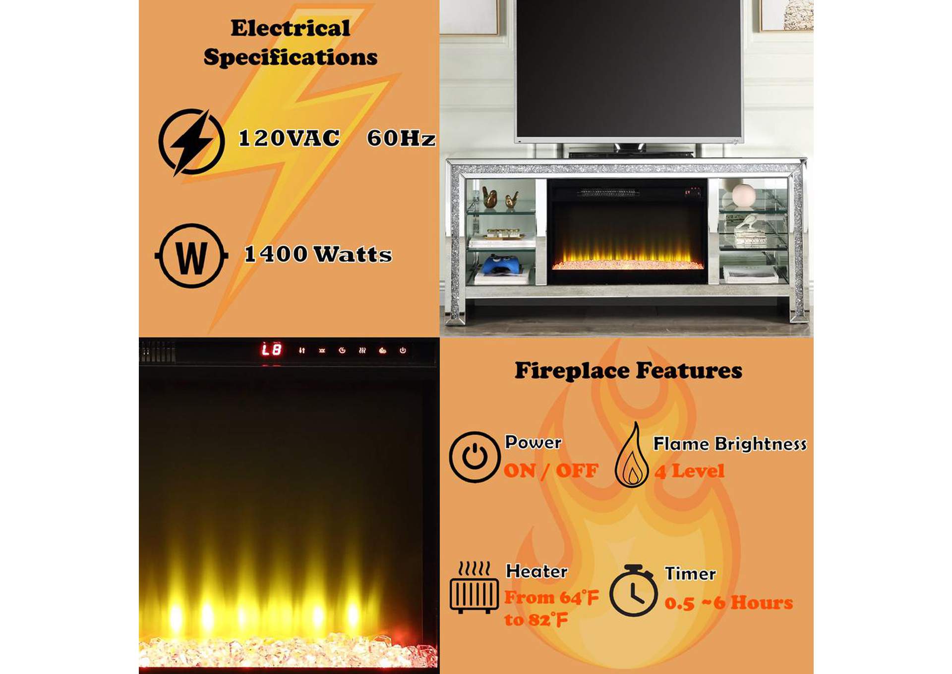 Noralie TV Stand with Fireplace and Led image 11