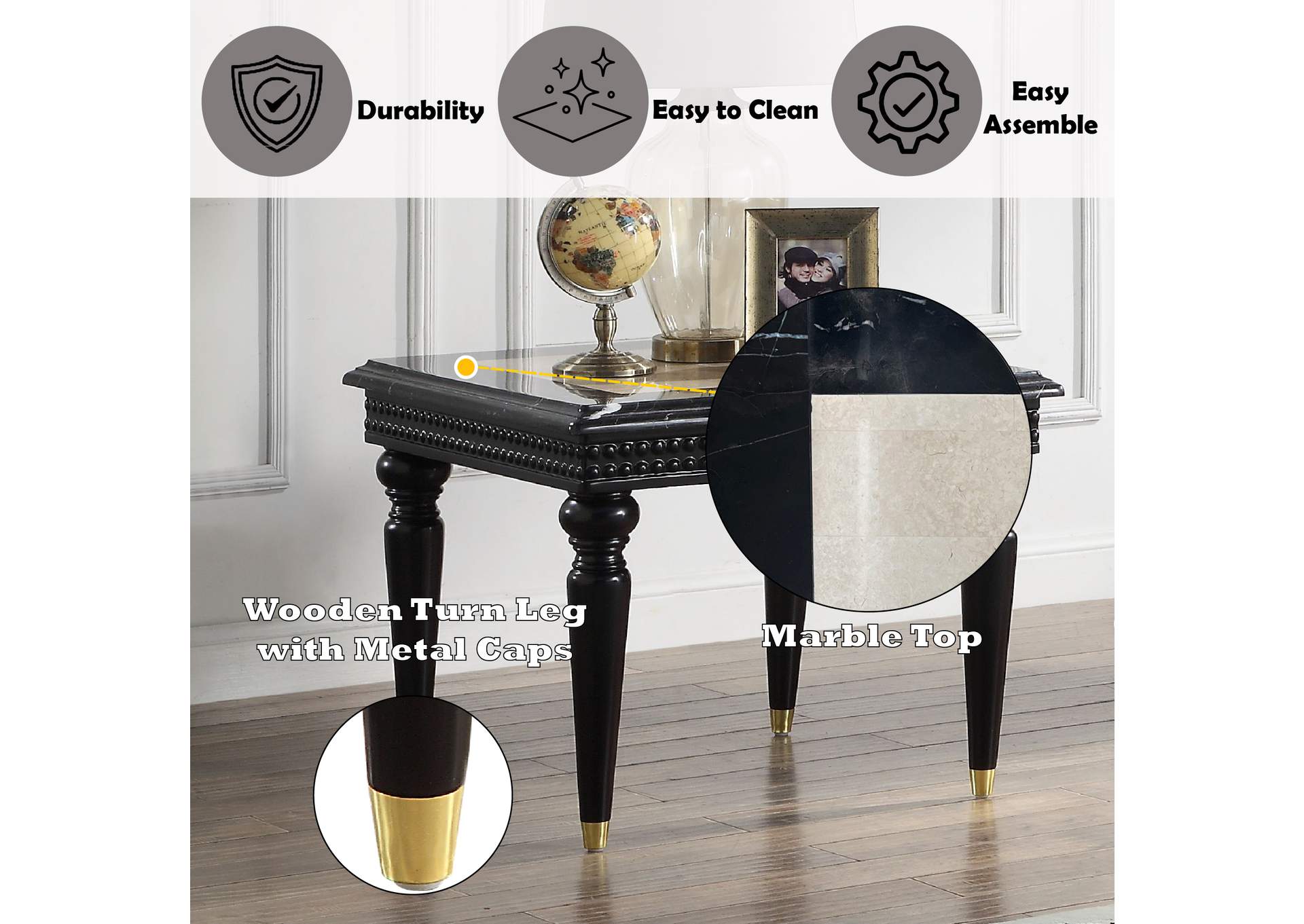 Tayden End Table with Marble Top image 8
