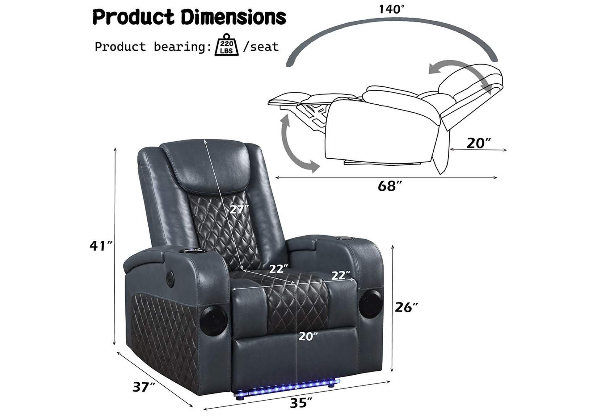 Alair Power Motion Recliner with Bluetooth, Wireless Charger and Cupholder image 11
