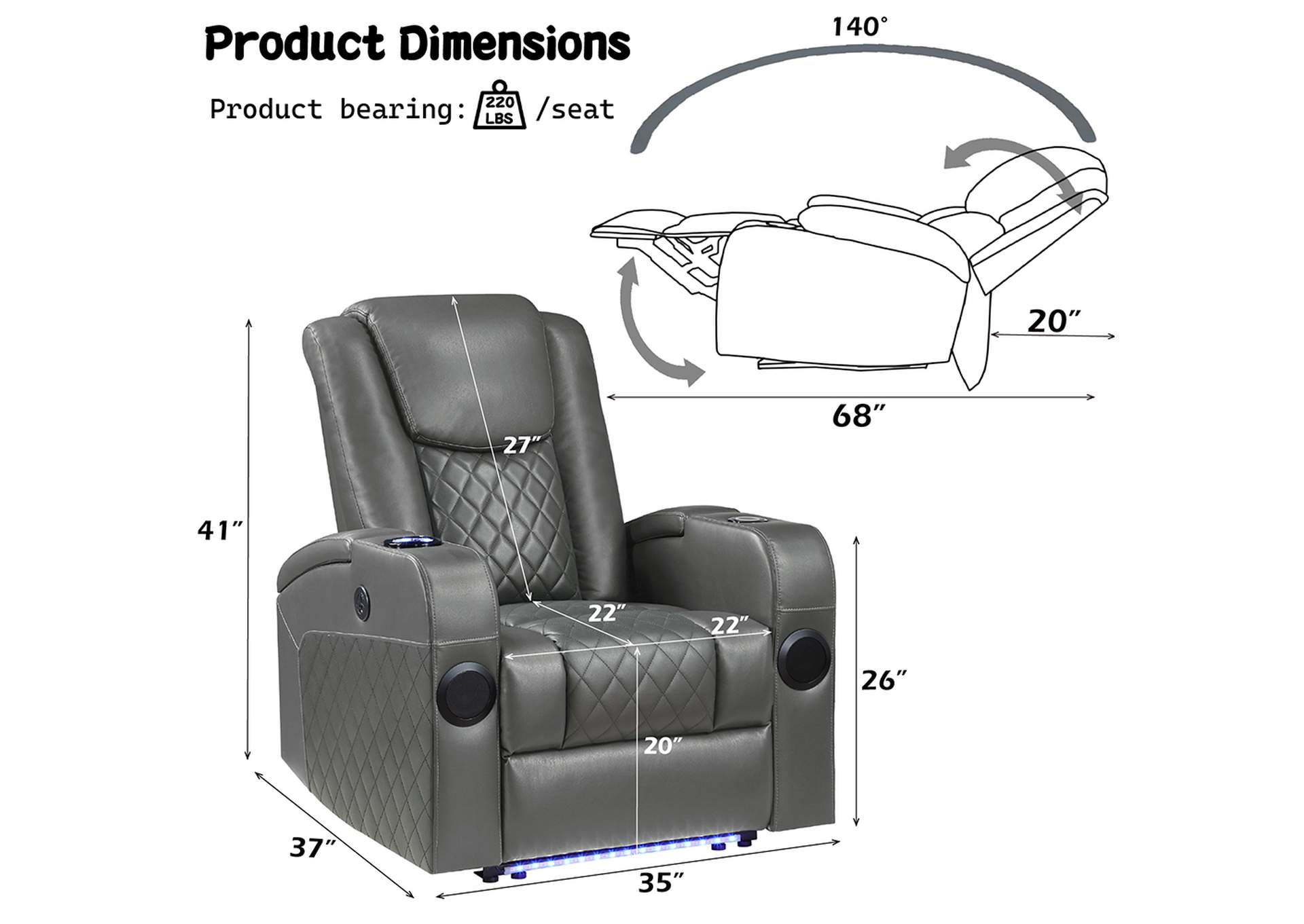 Alair Power Motion Recliner with Bluetooth, Wireless Charger and Cupholder image 11