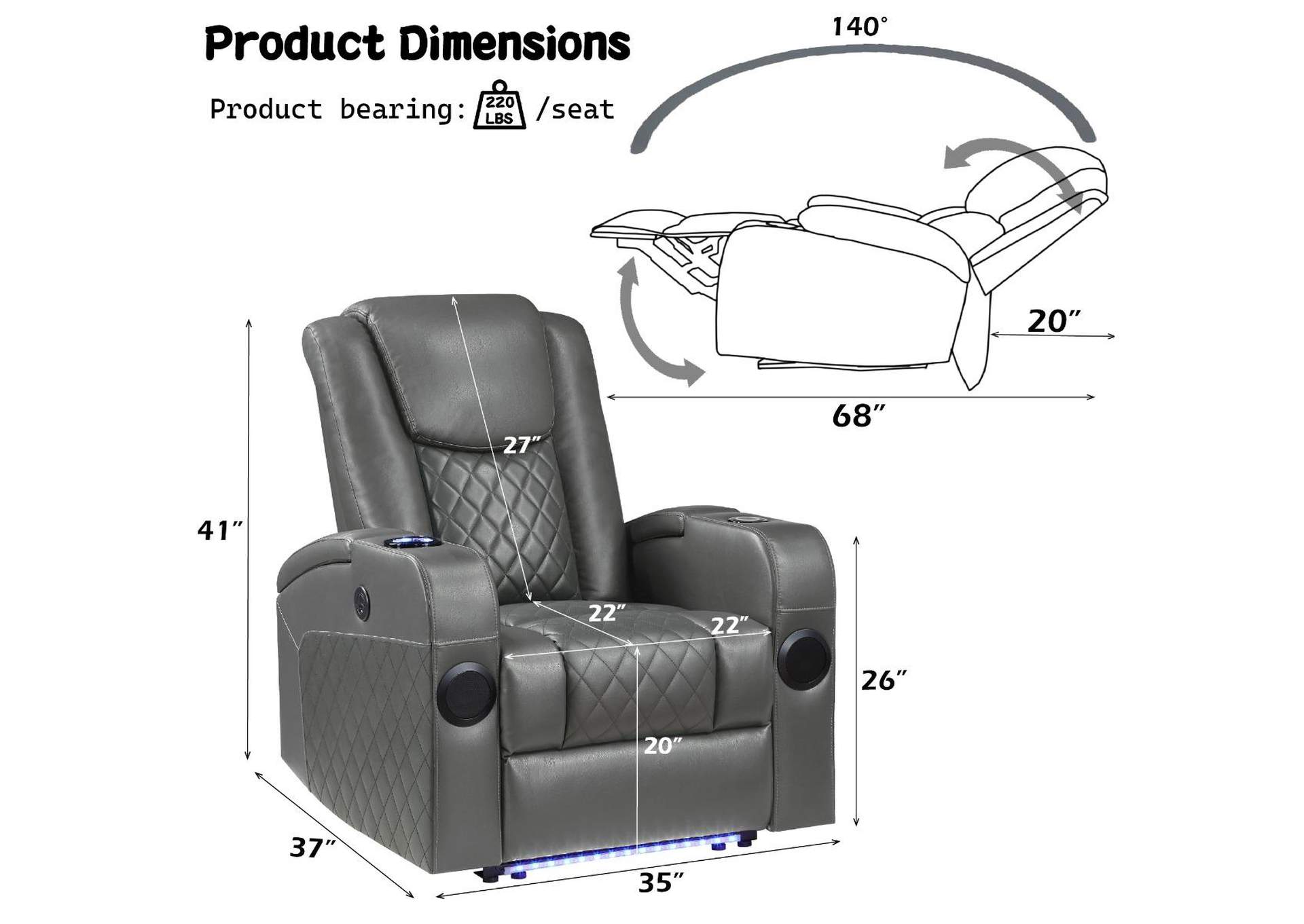 Alair Power Motion Recliner with Bluetooth, Wireless Charger and Cupholder image 11