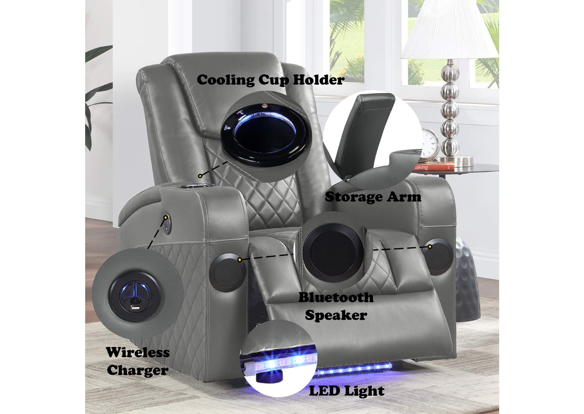 Alair Power Motion Recliner with Bluetooth, Wireless Charger and Cupholder image 12