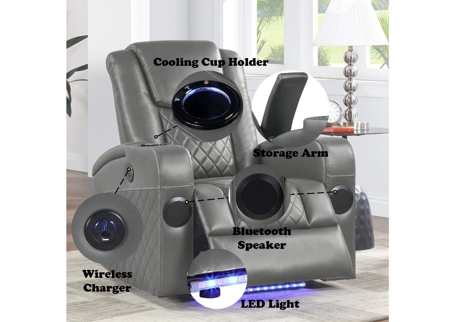 Alair Power Motion Recliner with Bluetooth, Wireless Charger and Cupholder image 12