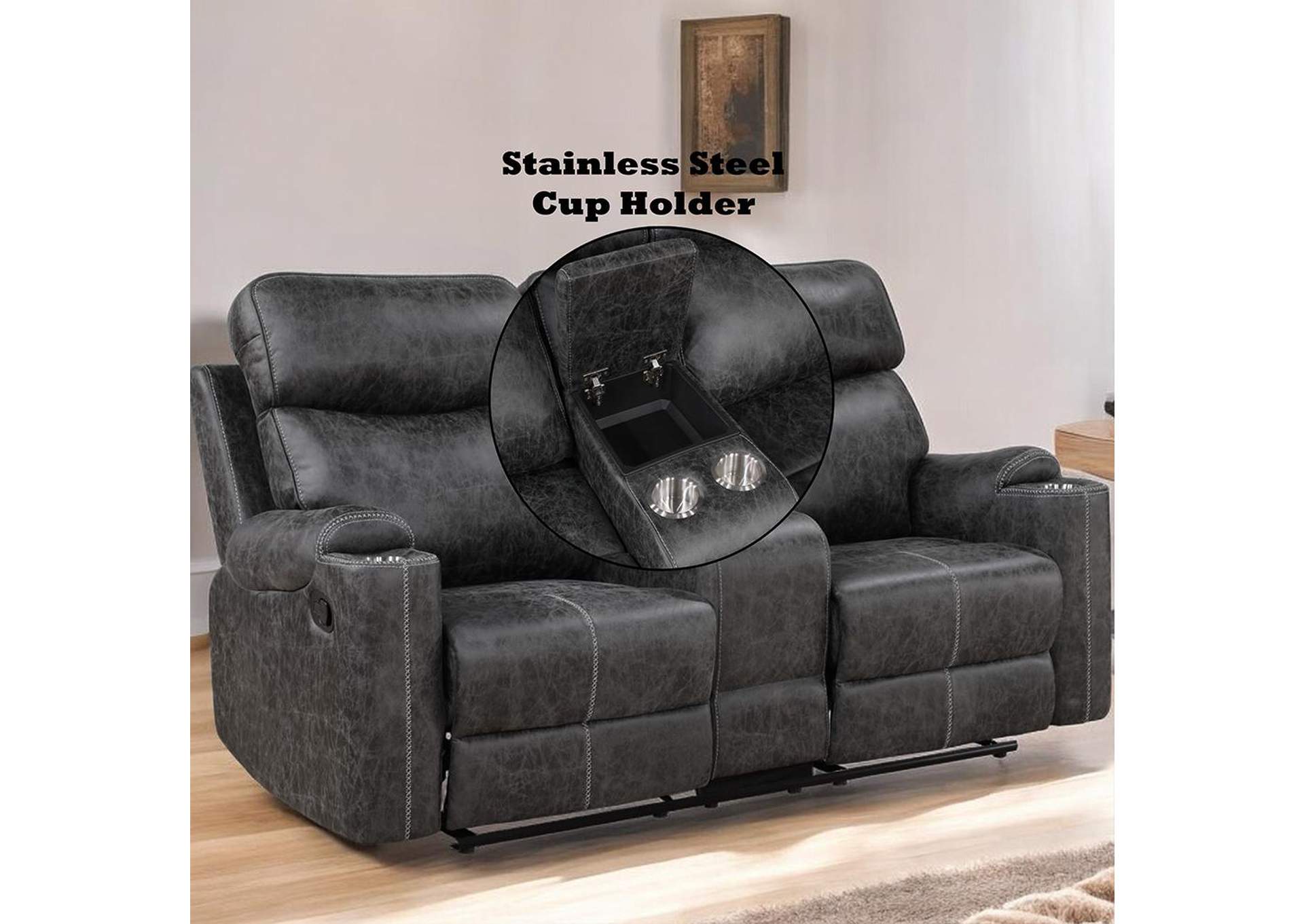 Hirah Motion Loveseat with Console and USB Port image 10