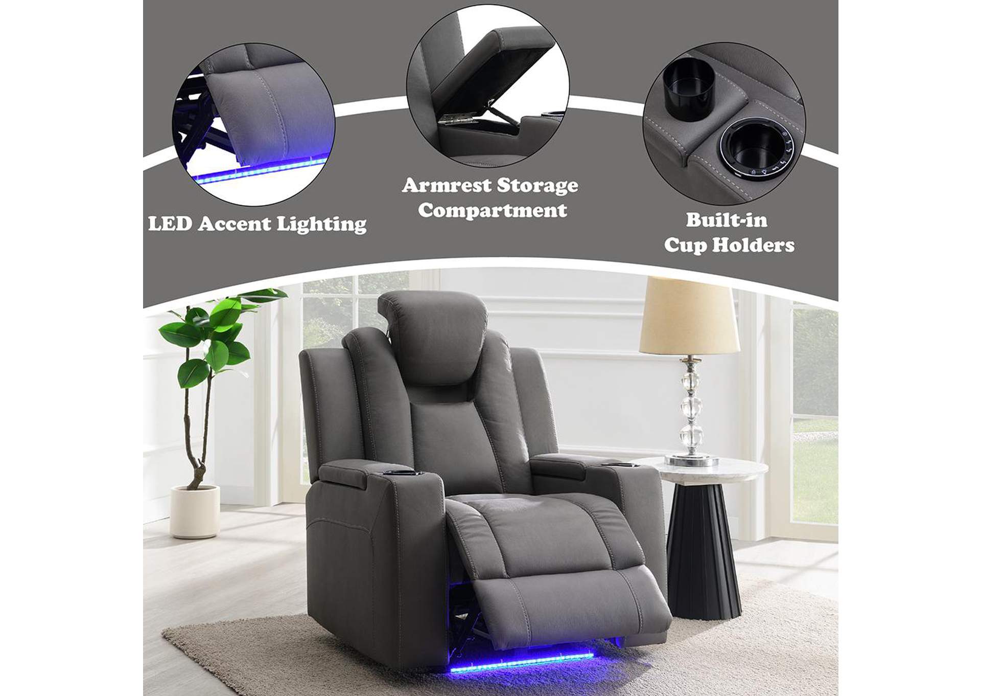 Leuco Power Motion Recliner with Cup Holder, Control, Led and Power Headrest image 13