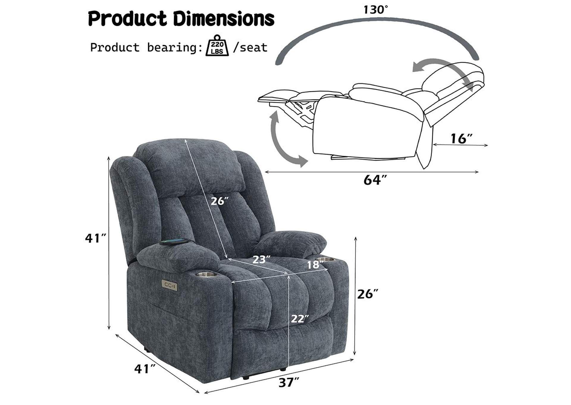 Omarion Power Recliner with Lift, Heating and Massage image 7
