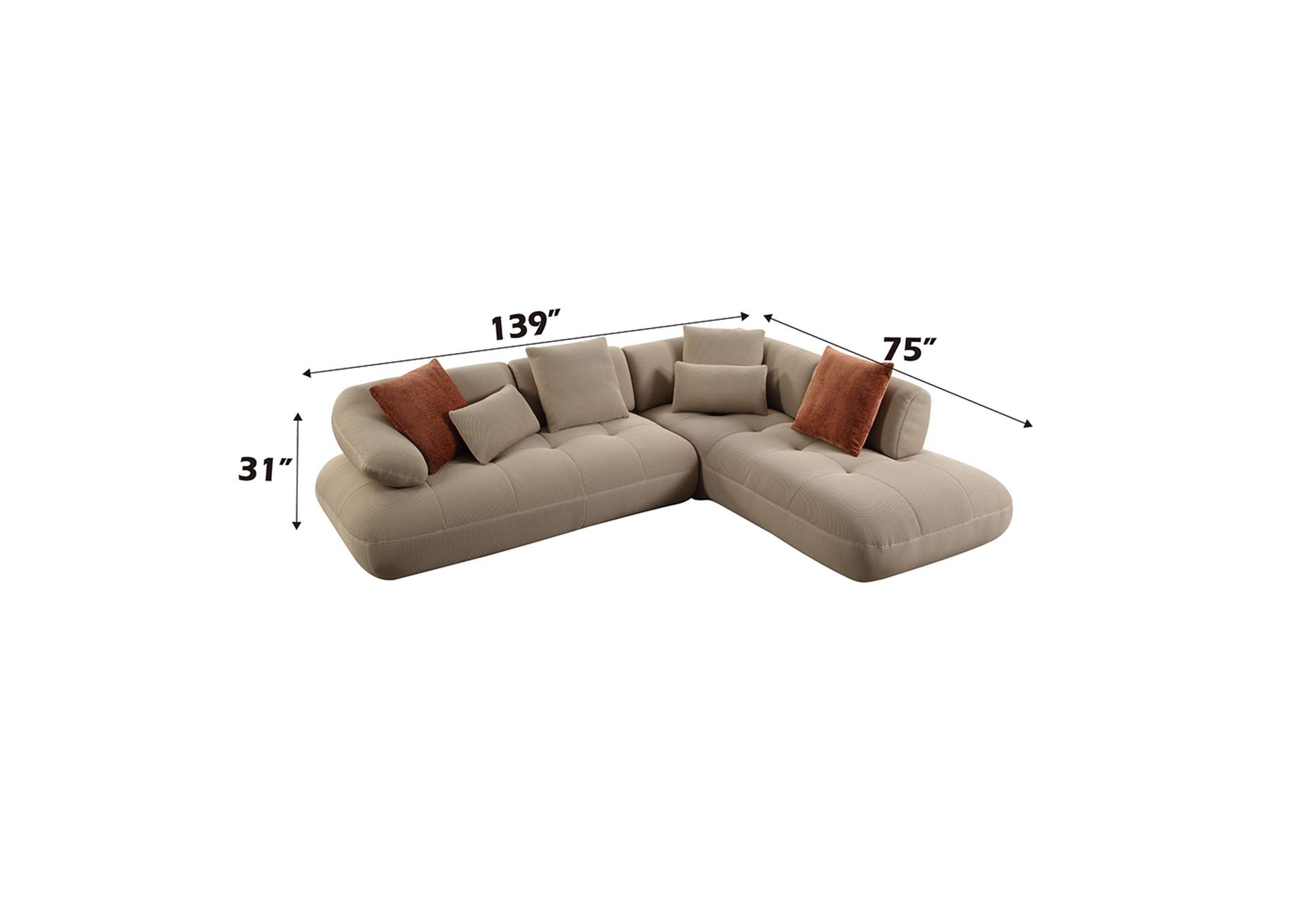 Carrick Sectional Sofa with 6 Pillows