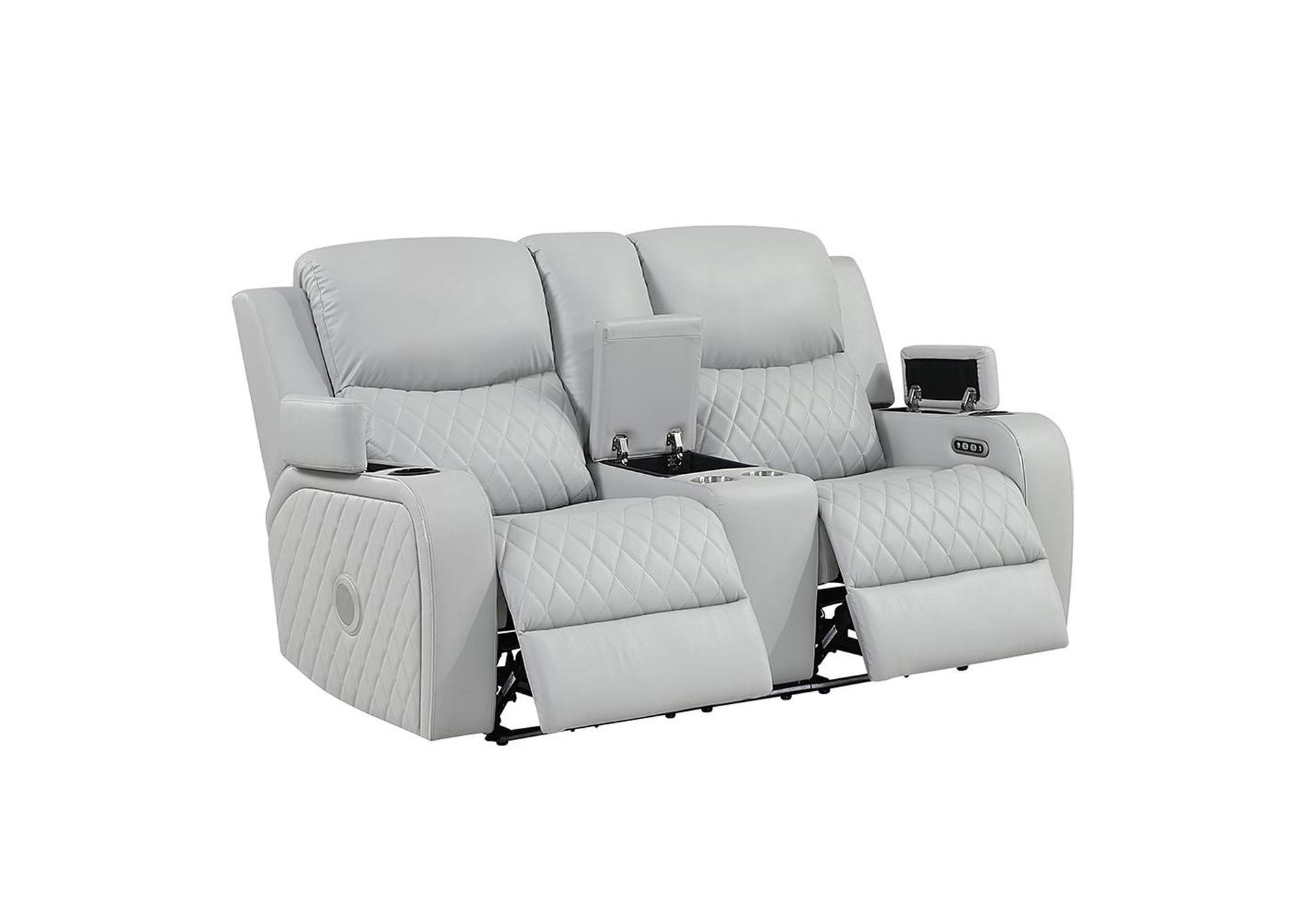 Elonzo Power Motion Loveseat with Console, Led, Power Headrest and Speaker image 7