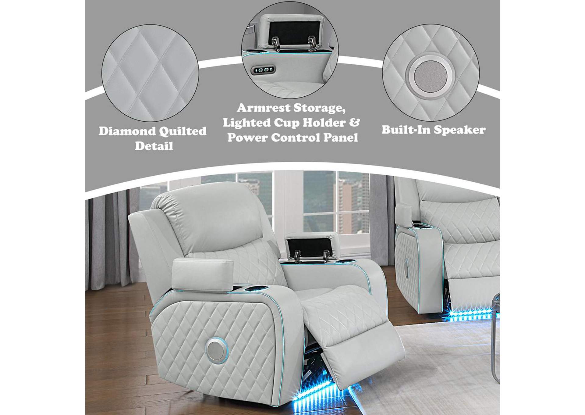 Elonzo Power Motion Recliner W with Led, Power Headrest and Speaker image 14