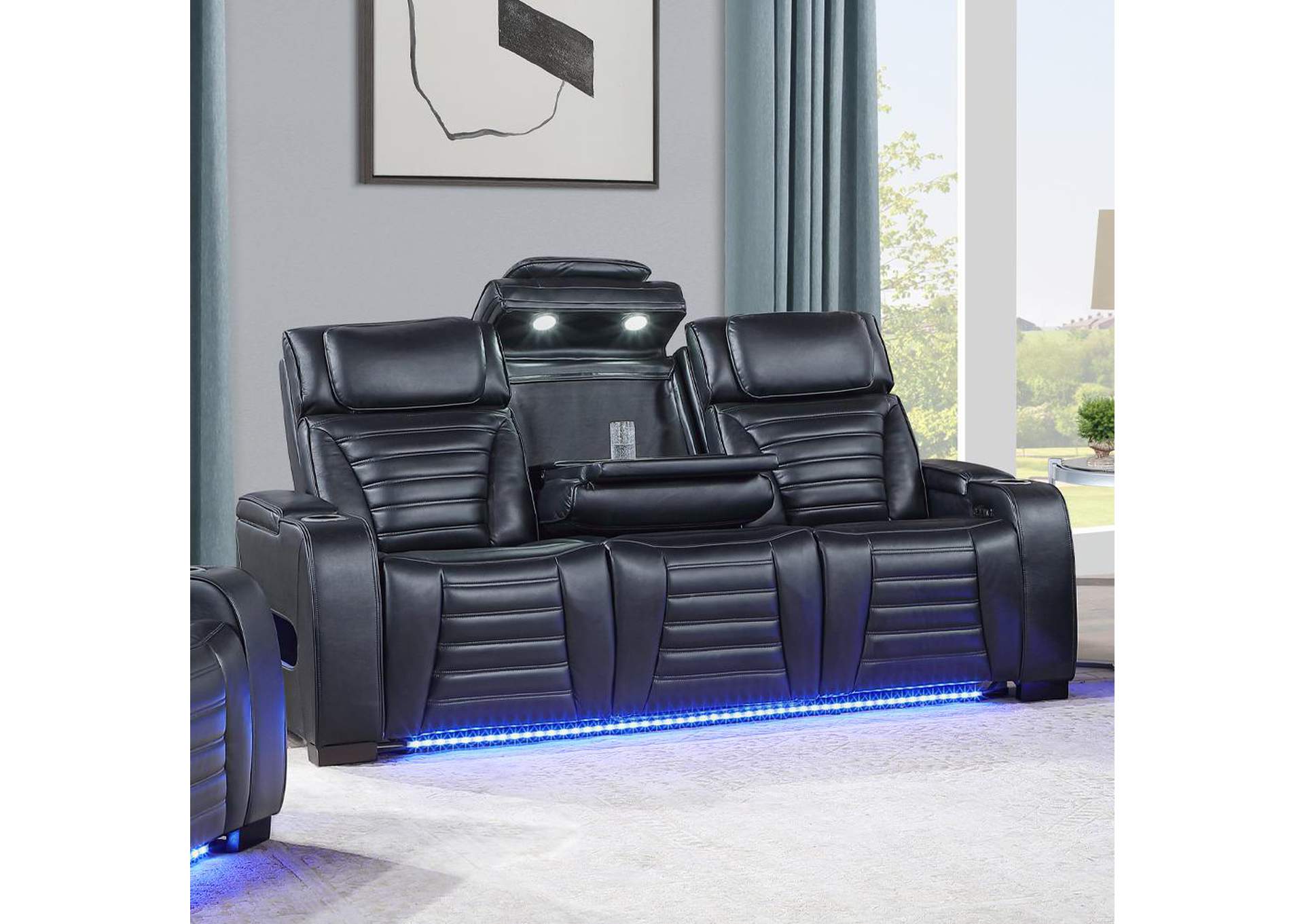 Ephron Power Motion Sofa with Dropdown Table, Wireless Charging, Reading Light, Power Headrests and Led image 1
