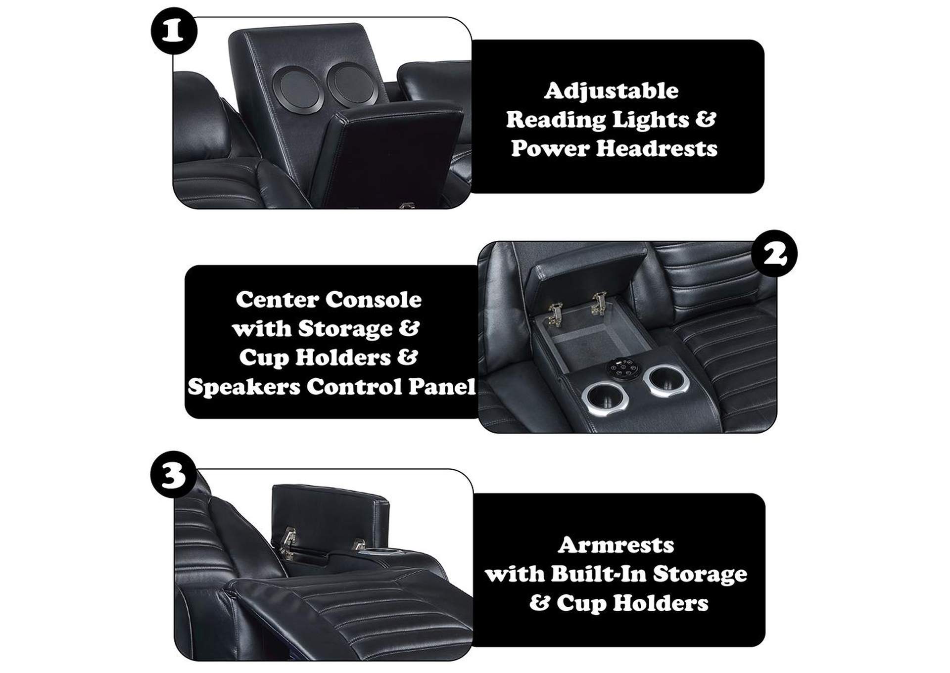 Ephron Power Motion Loveseat with Console, Power Headrests, Led and Speakers image 10