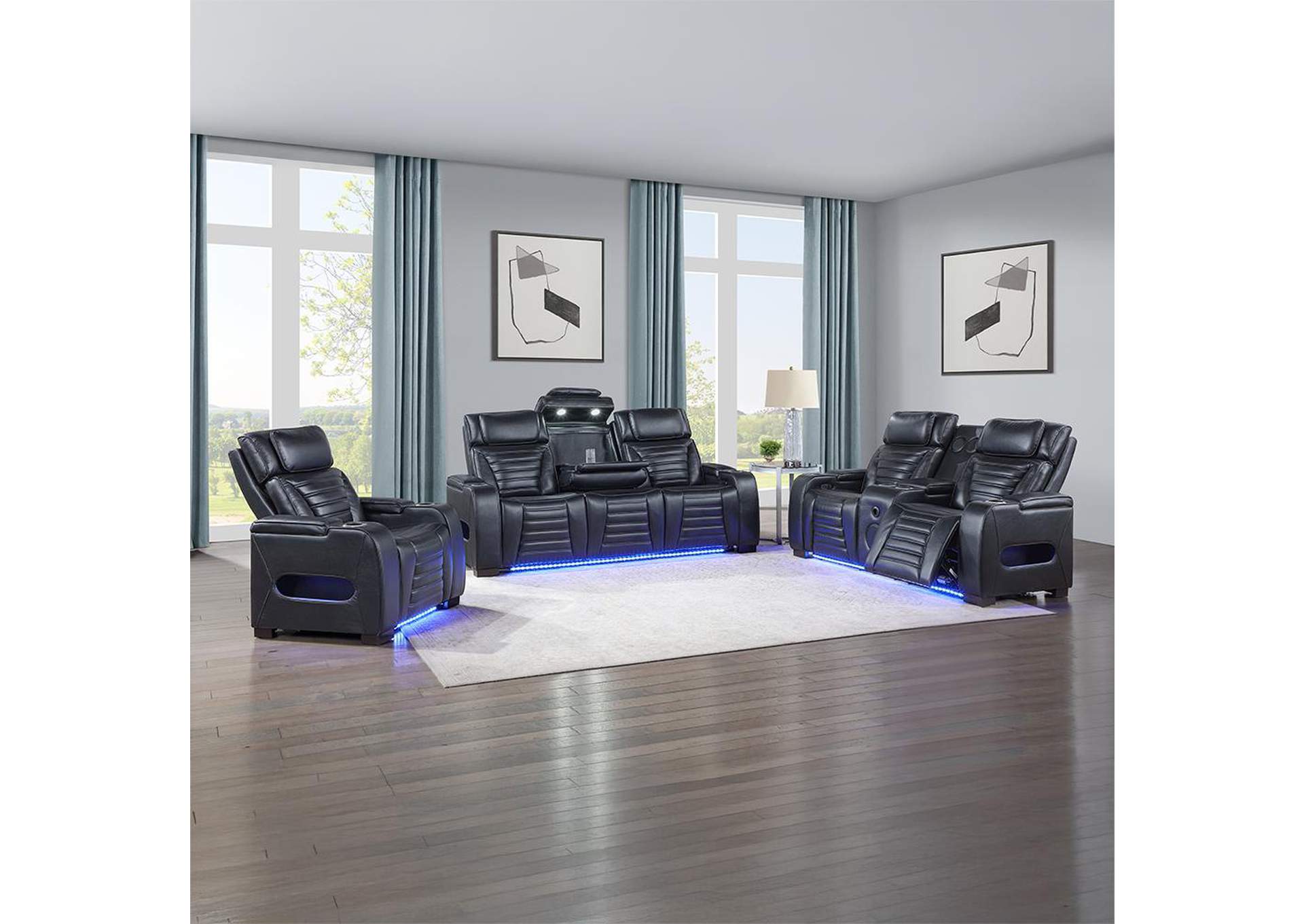 Ephron Power Motion Loveseat with Console, Power Headrests, Led and Speakers image 11