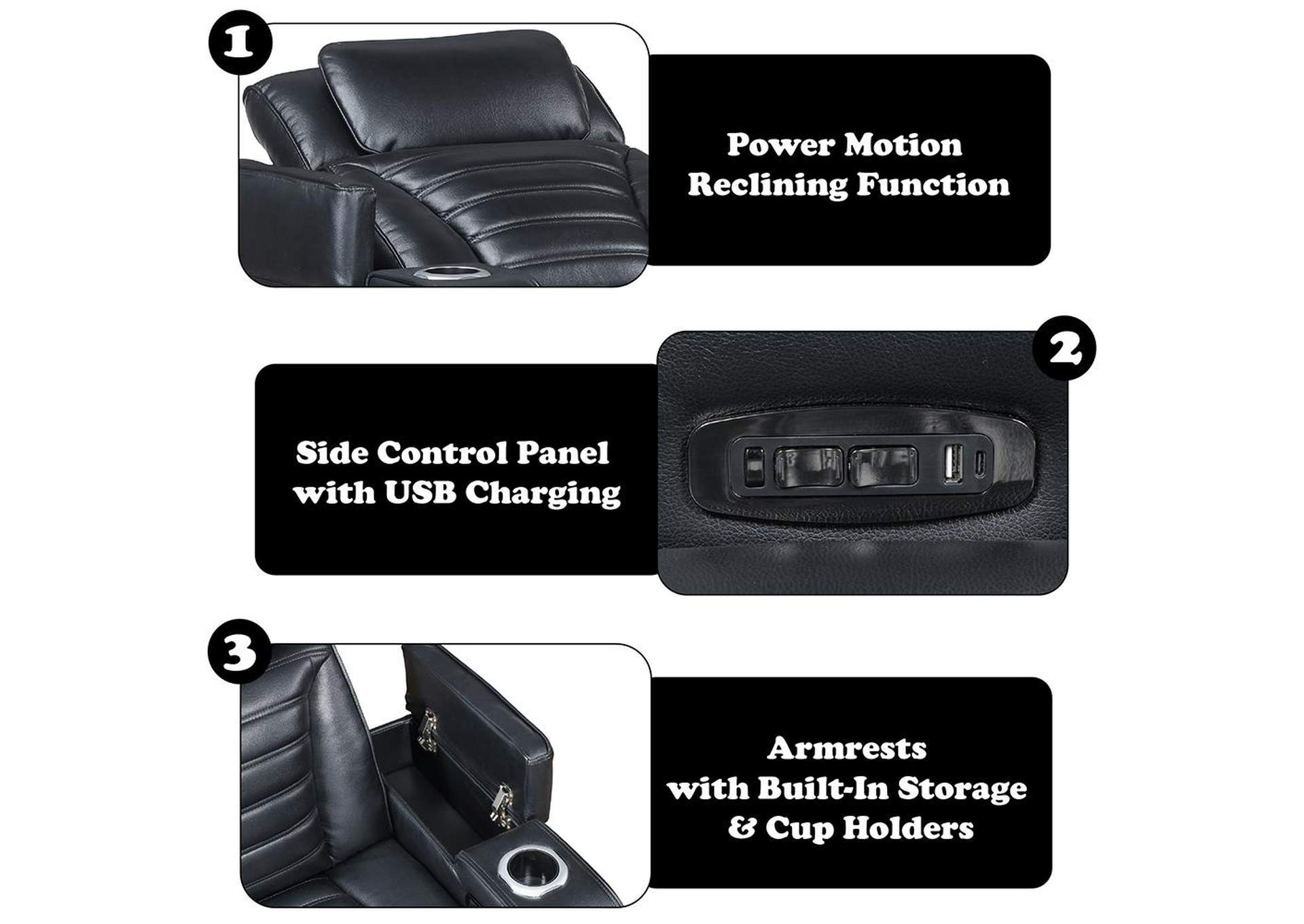 Ephron Power Motion Recliner with Power Headrest and Led image 11
