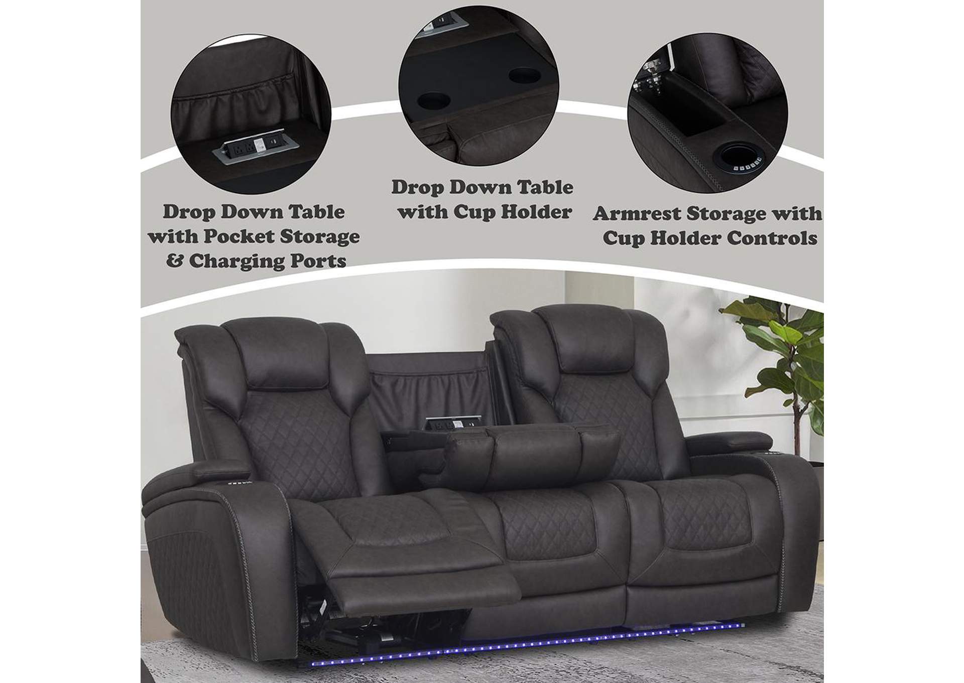 Wendell Power Motion Sofa with Dropdown Table, Storage, USB and Led image 12
