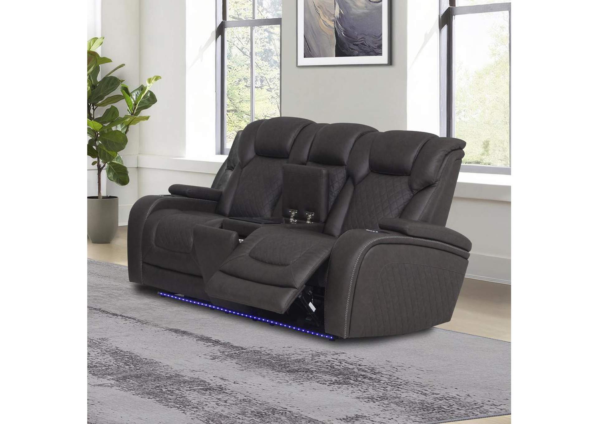 Wendell Power Motion Loveseat with Console, Wireless Charger, Storage, USB and Led image 1