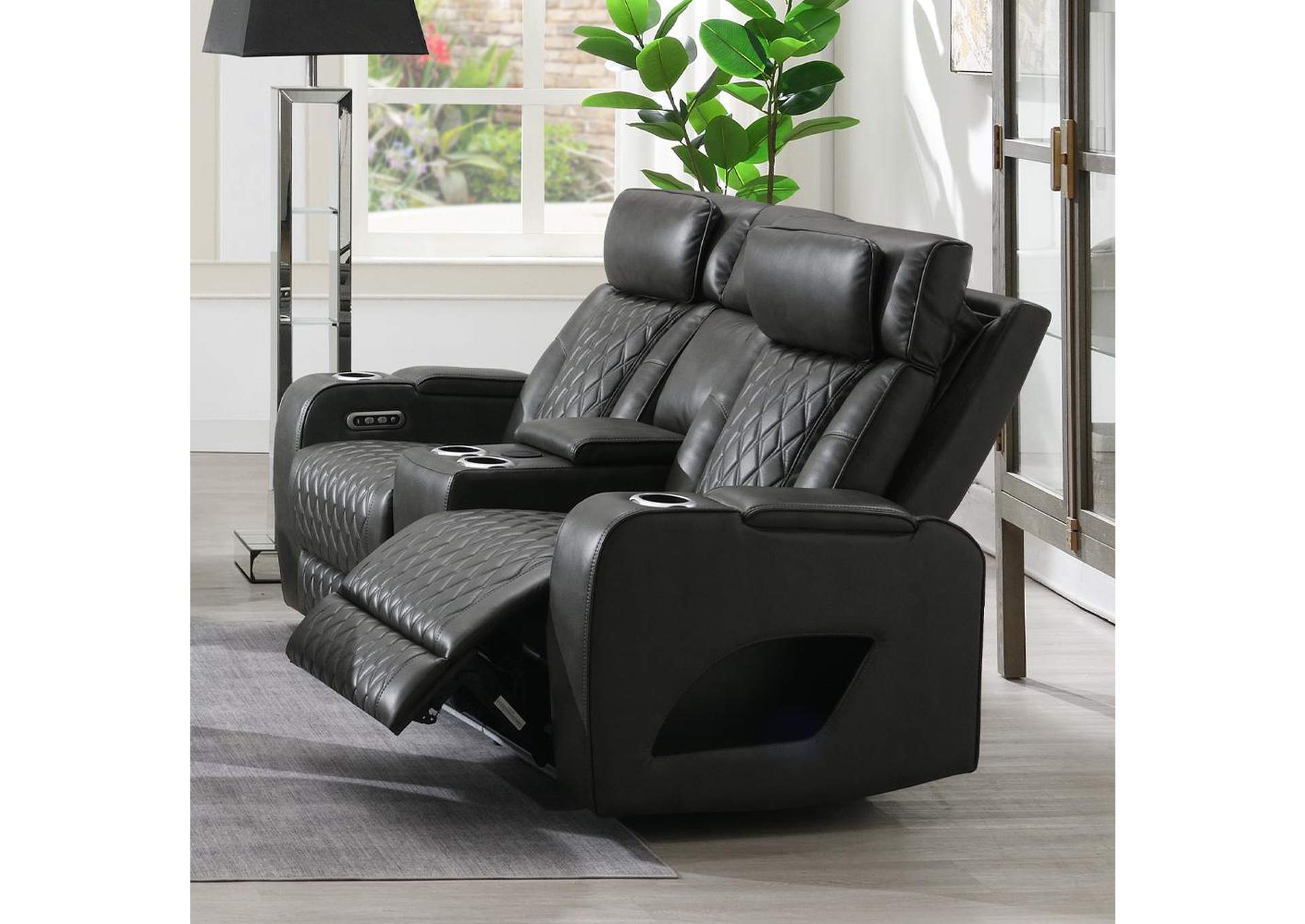 Taddeo Power Motion Loveseat with Console, Speaker, USB, Wireless Charger and Led image 1